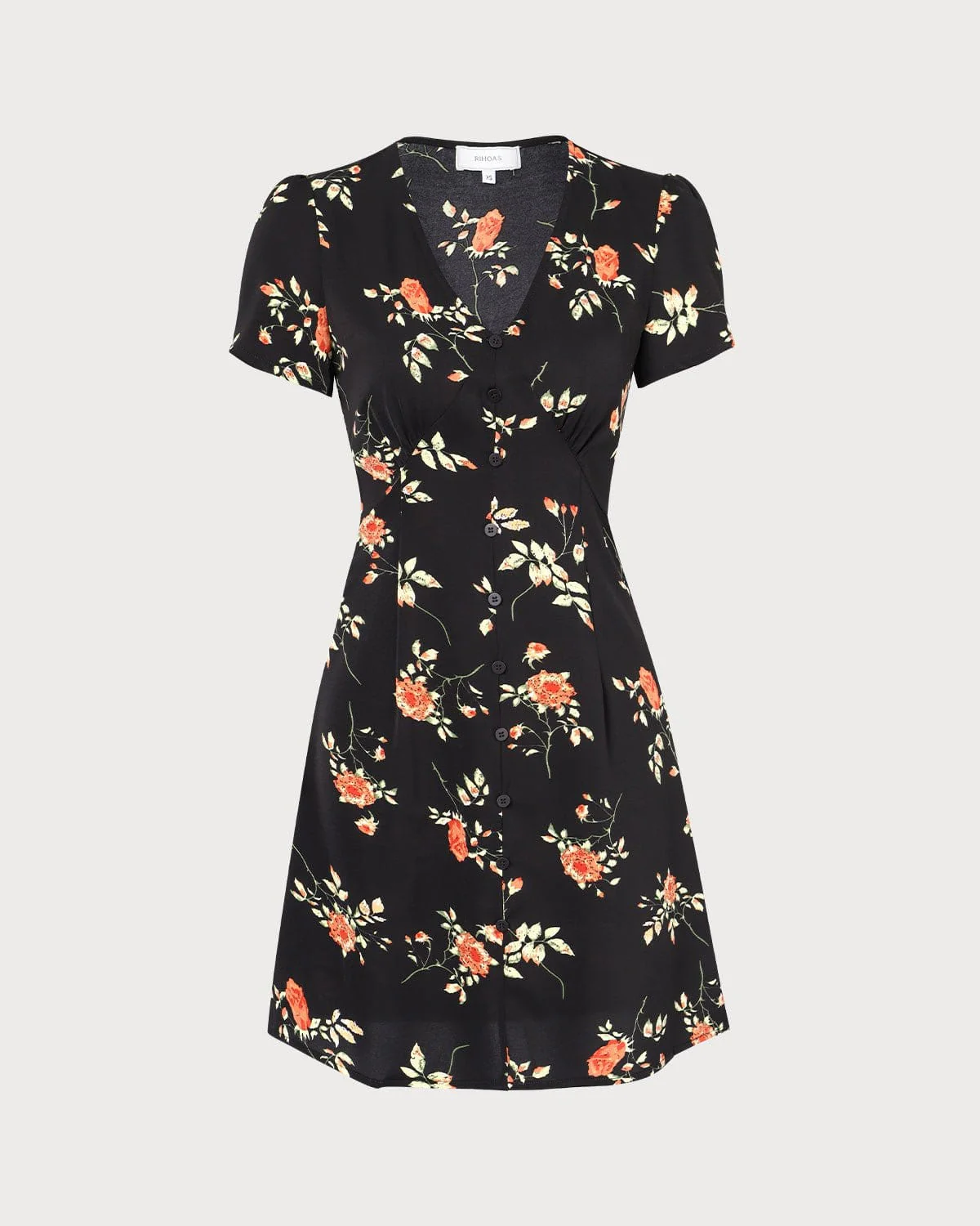 The Black V Neck Floral Button Up Mini Dress - Image 5