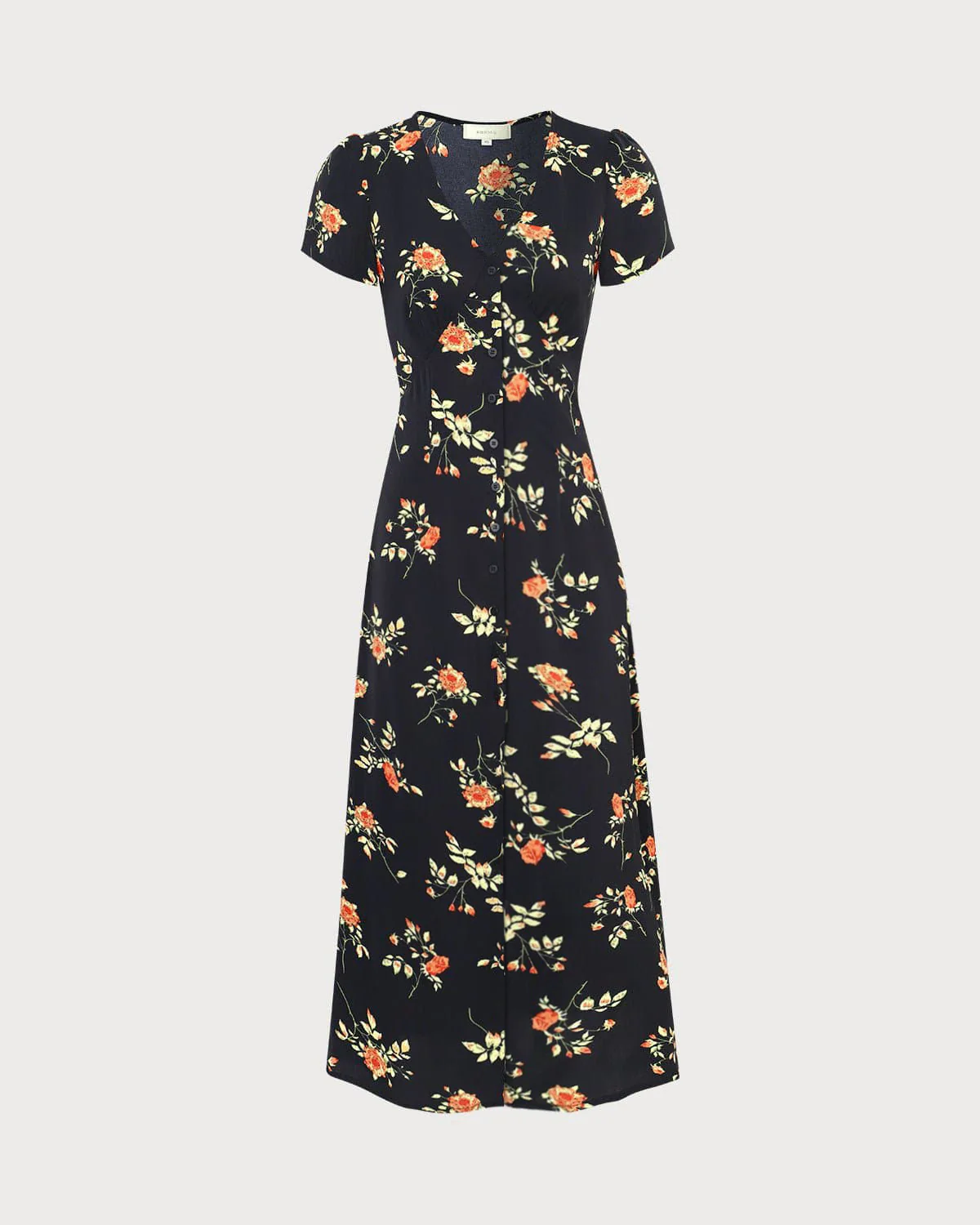 The Black V Neck Floral Short Sleeve Maxi Dress - Image 9