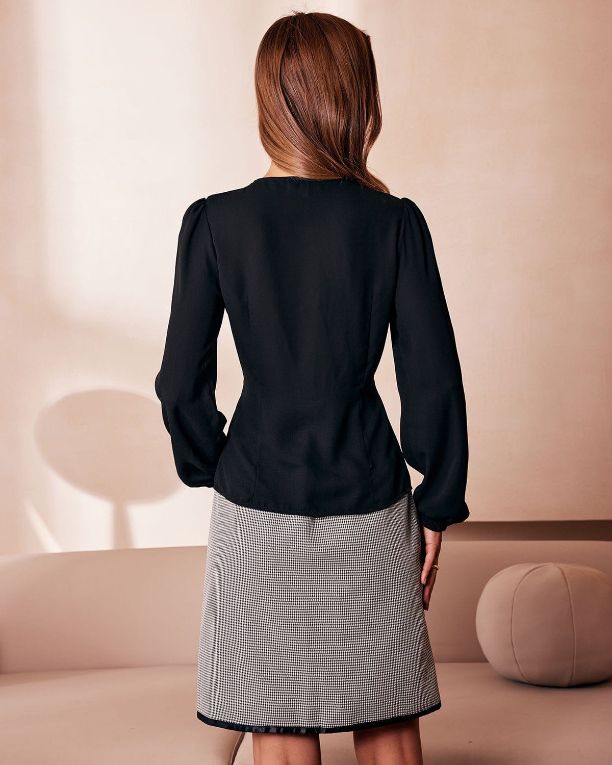 The Black V Neck Lace Trim Button Blouse - Image 4