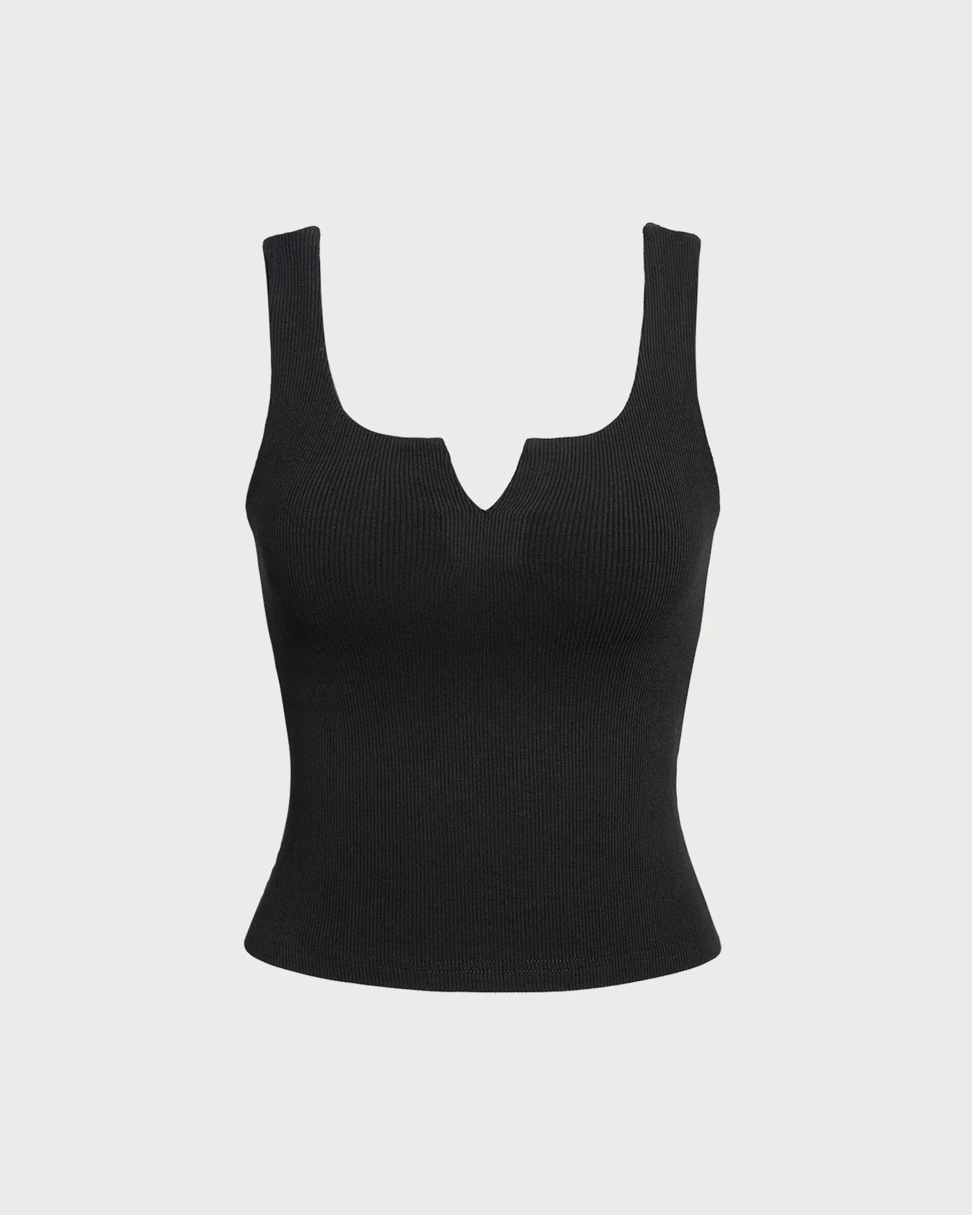 The Black V Neck Ribbed Knit Tank Top - Image 6