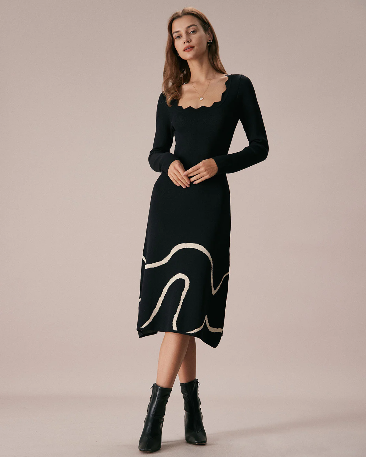 The Black Wave Scalloped Sweater Midi Dress - Image 2