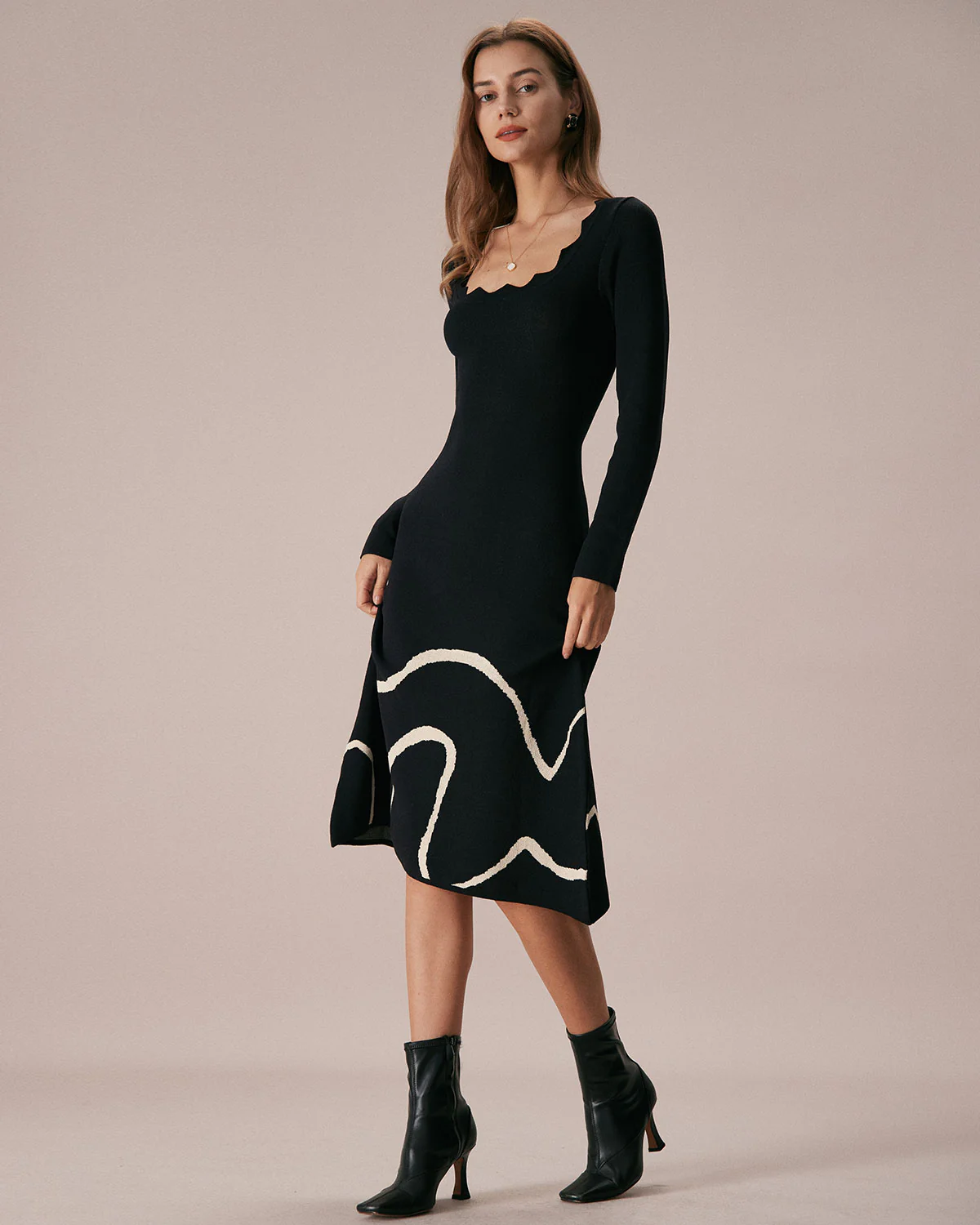 The Black Wave Scalloped Sweater Midi Dress - Image 3