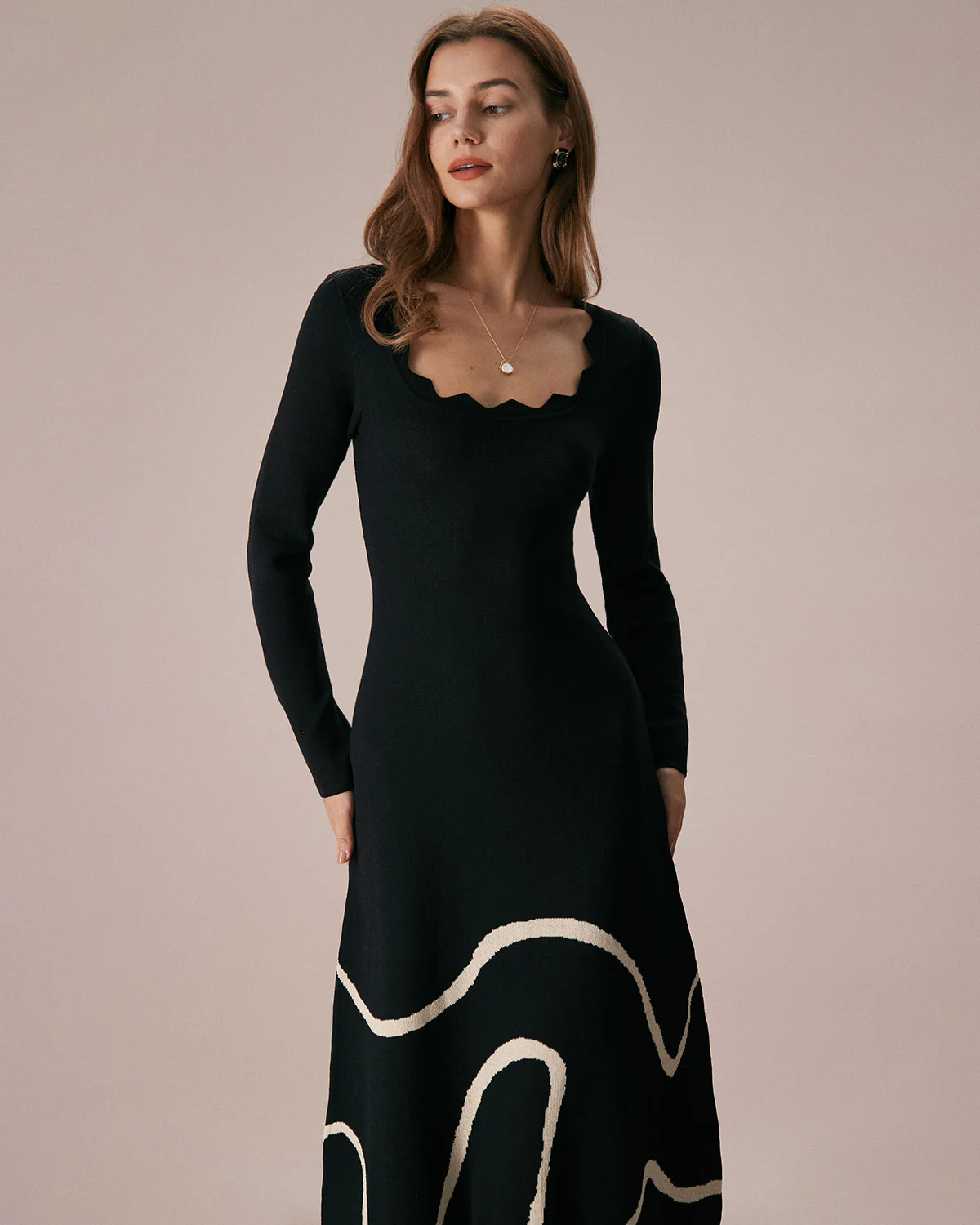 The Black Wave Scalloped Sweater Midi Dress - Image 4