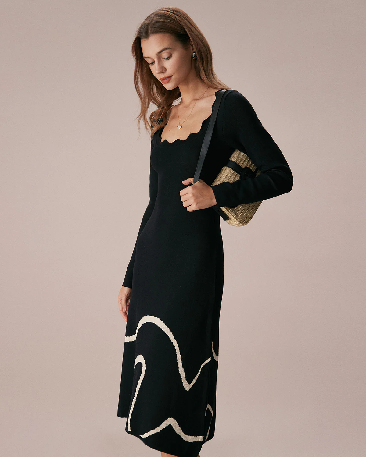 The Black Wave Scalloped Sweater Midi Dress - Image 5