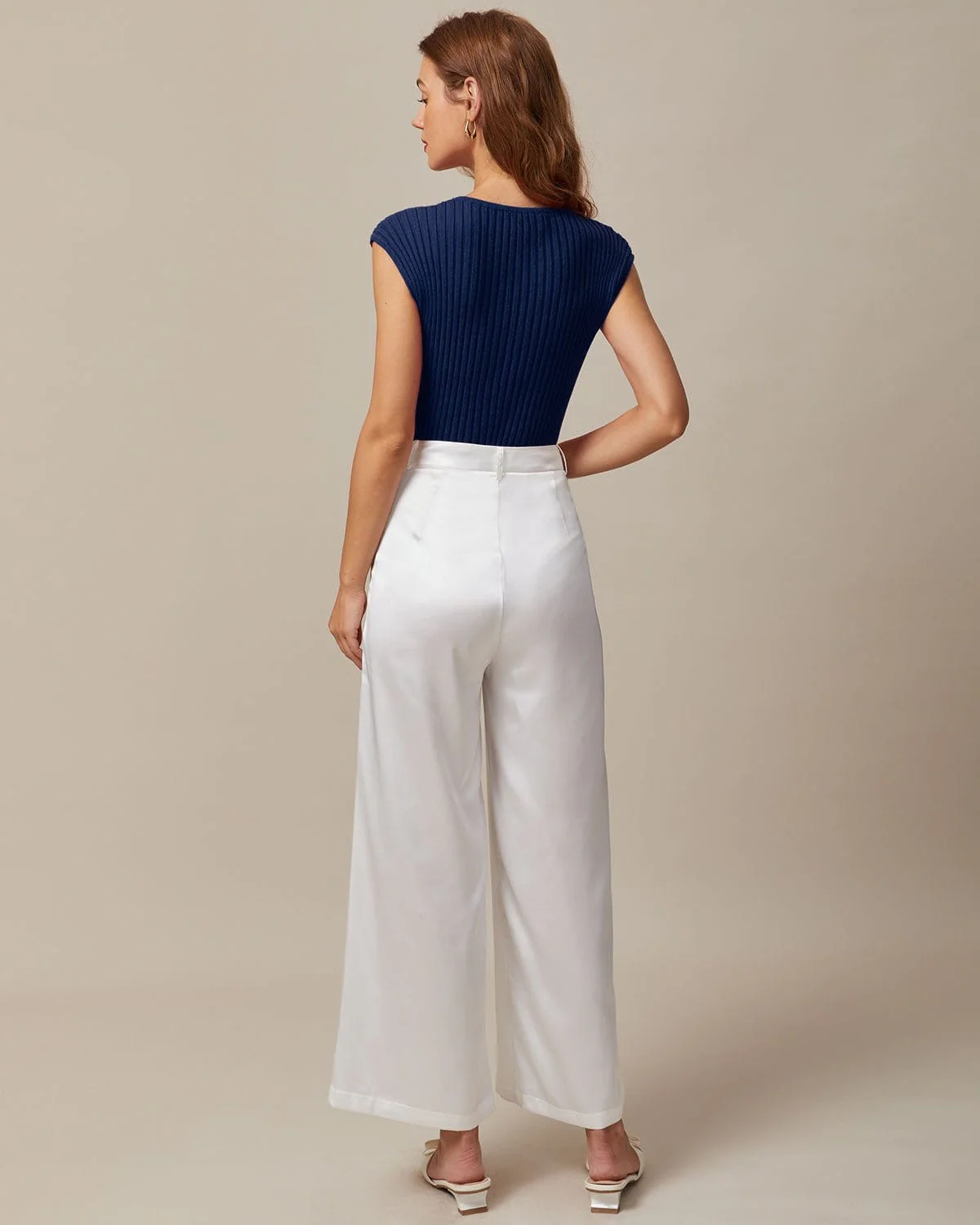The Blue Boat Neck Ribbed Cap Sleeve Knit Tee - Image 4