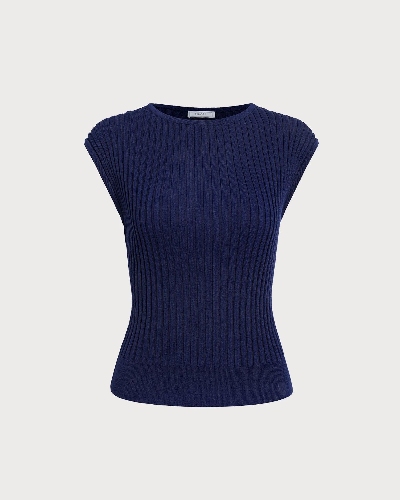 The Blue Boat Neck Ribbed Cap Sleeve Knit Tee - Image 5