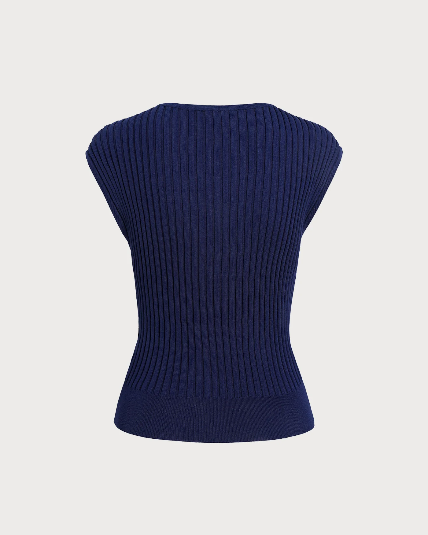 The Blue Boat Neck Ribbed Cap Sleeve Knit Tee - Image 6