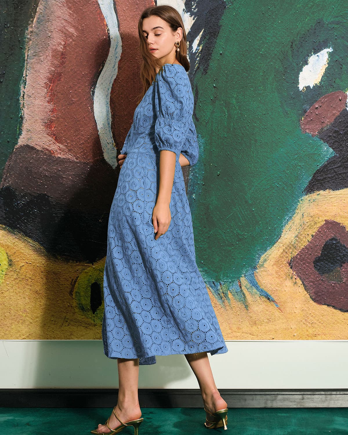 The Blue Puff Sleeve Cutout Slit Maxi Dress - Image 3