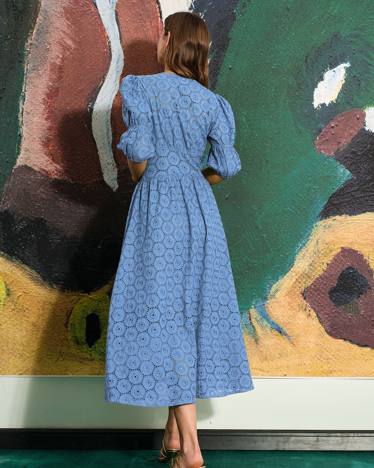 The Blue Puff Sleeve Cutout Slit Maxi Dress - Image 4