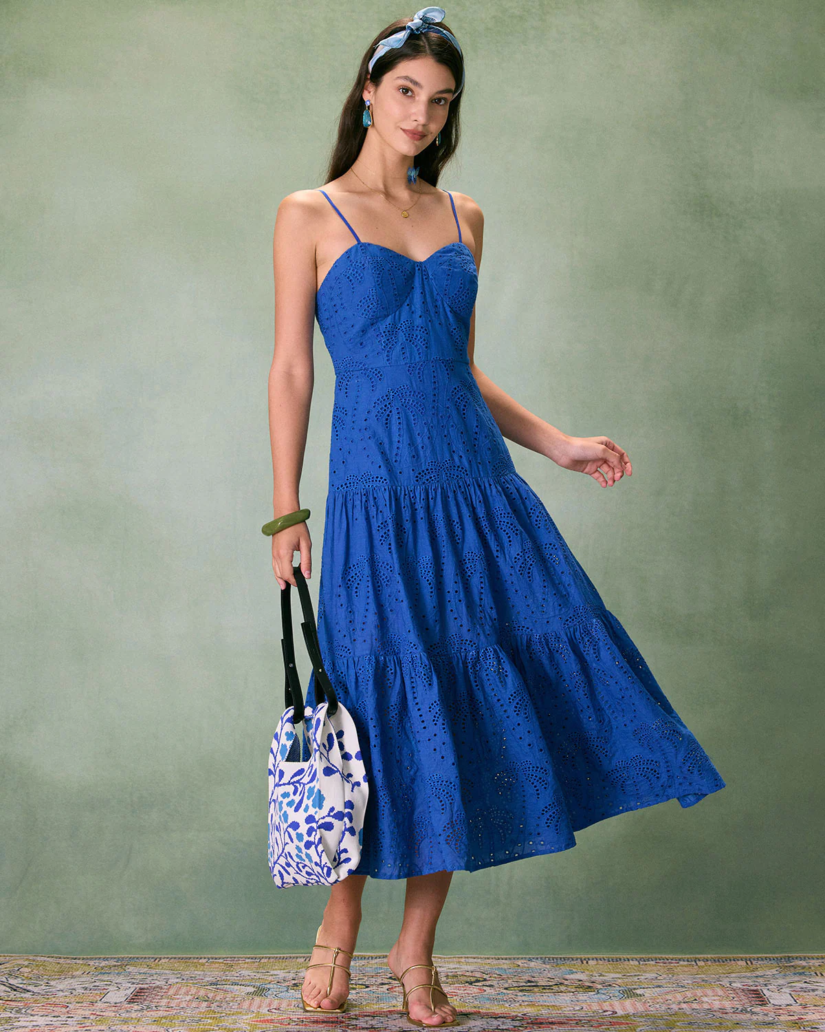 The Blue Sweetheart Neck Embroidery Slip Midi Dress - Image 4