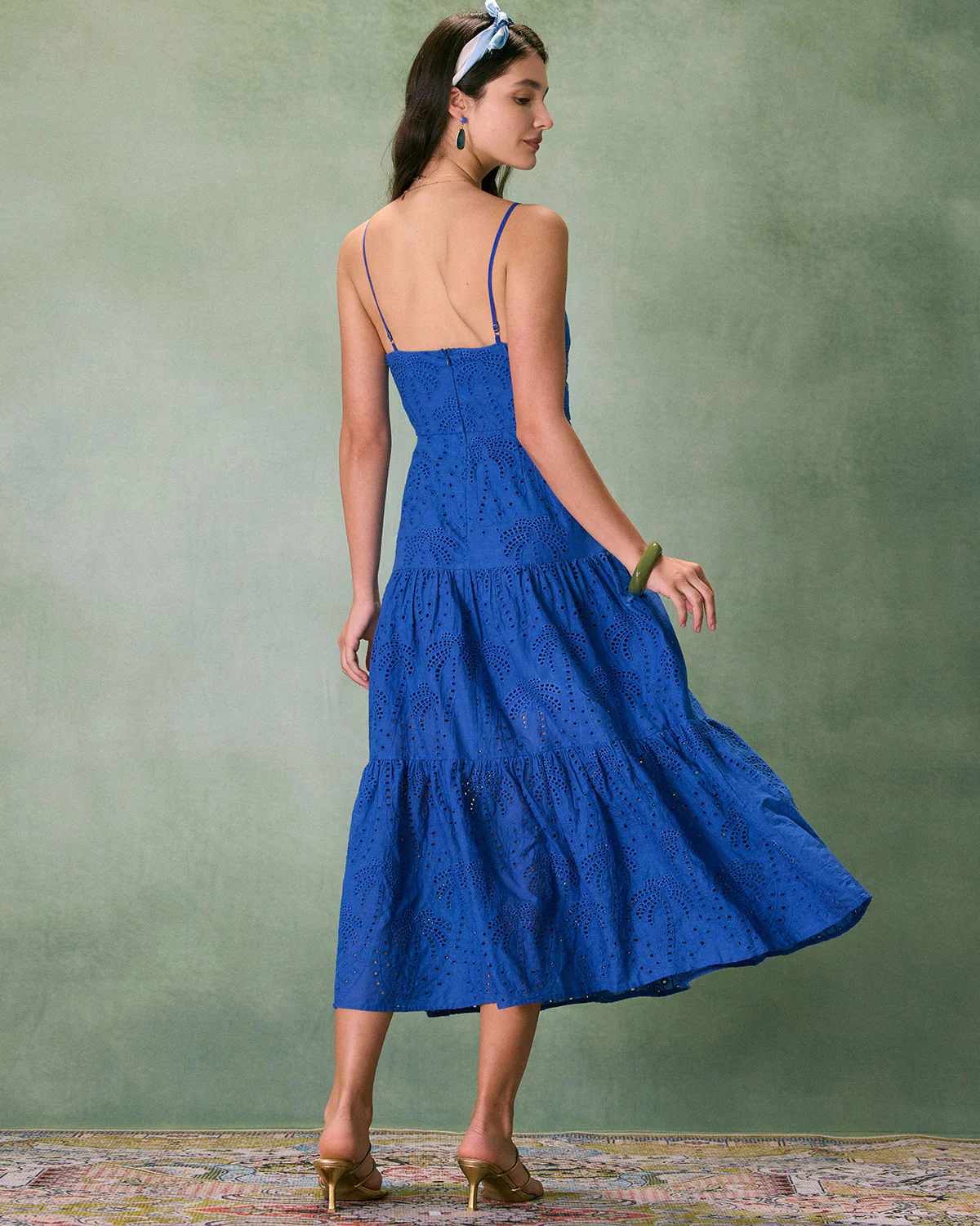 The Blue Sweetheart Neck Embroidery Slip Midi Dress - Image 5