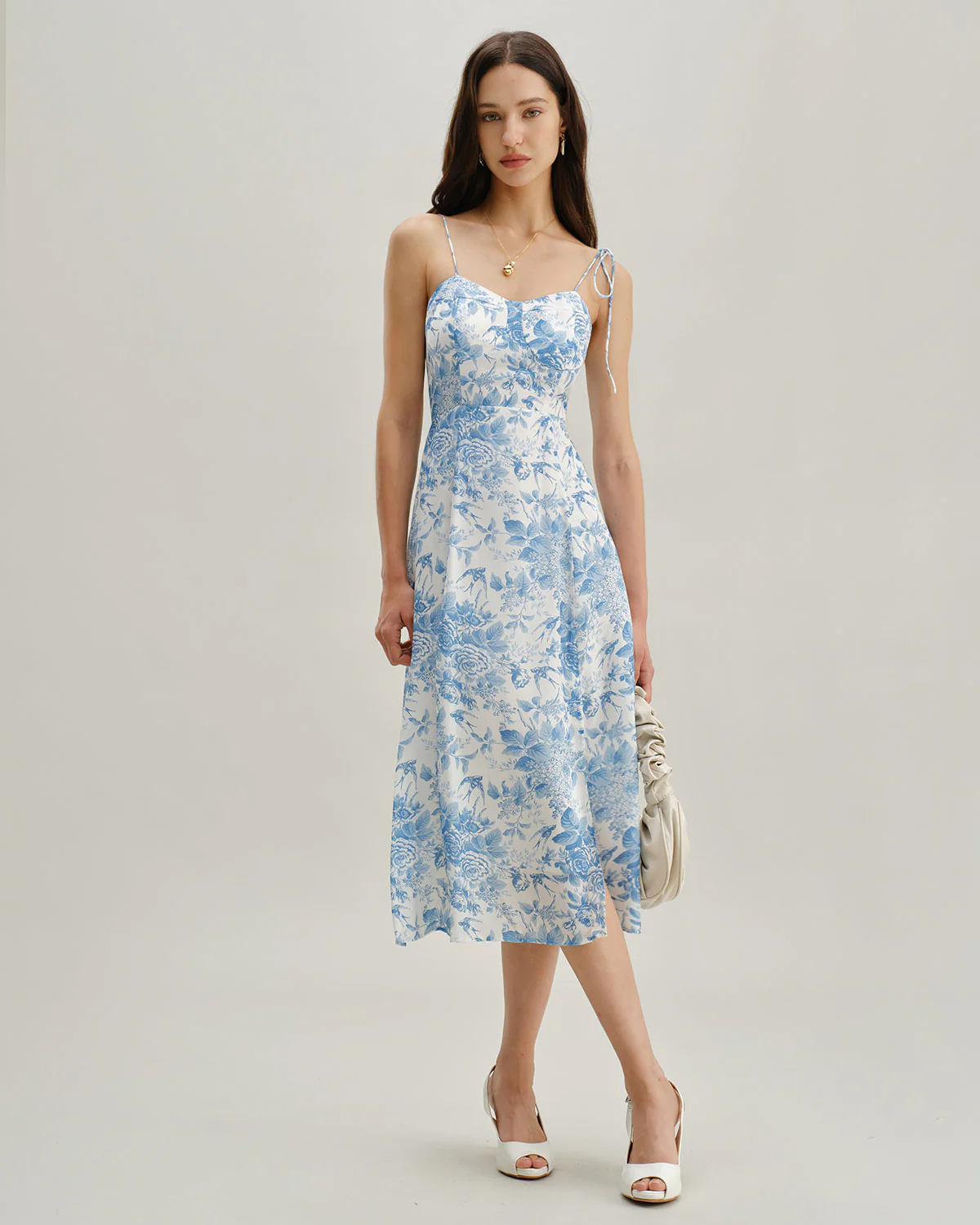 The Blue Sweetheart Neck Shirred Midi Dress - Image 3