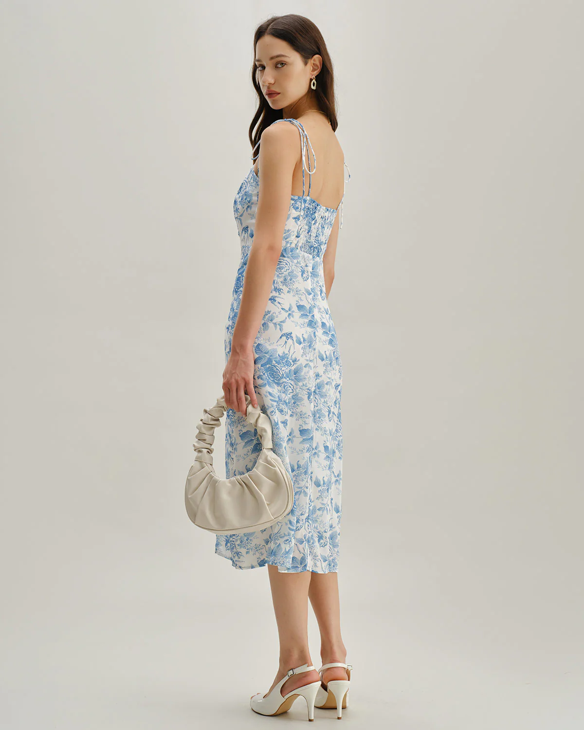 The Blue Sweetheart Neck Shirred Midi Dress - Image 4