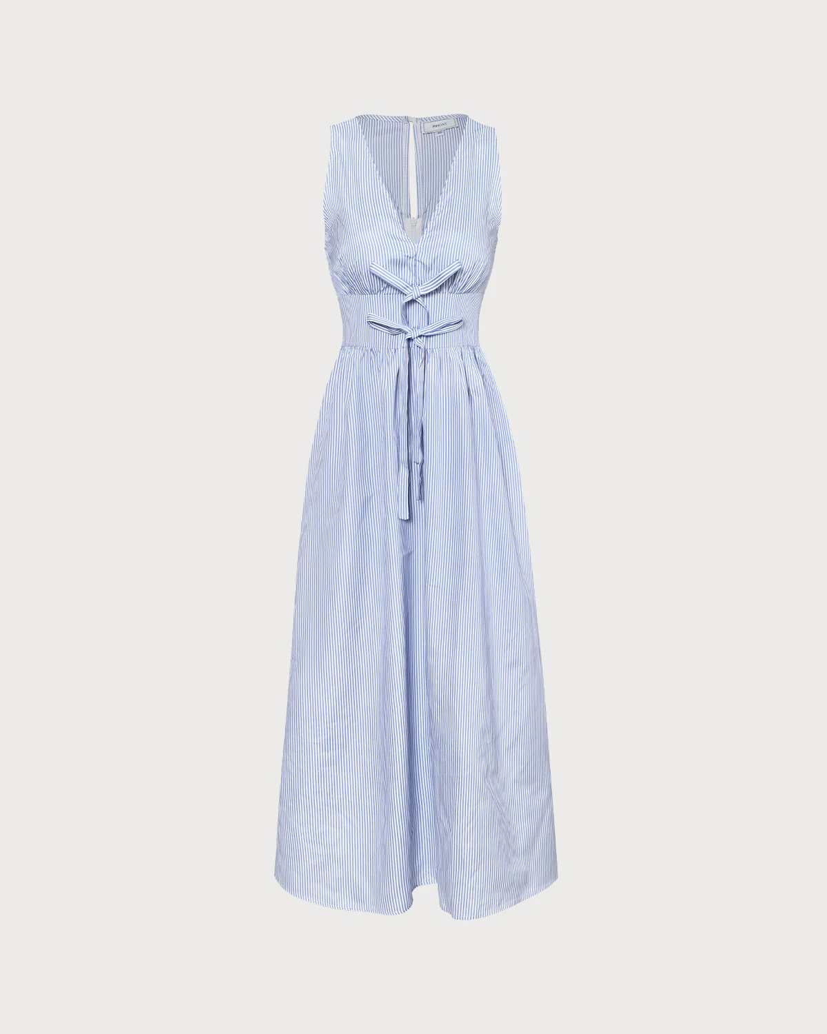 The Blue V Neck Shirred Striped Maxi Dress - Image 7