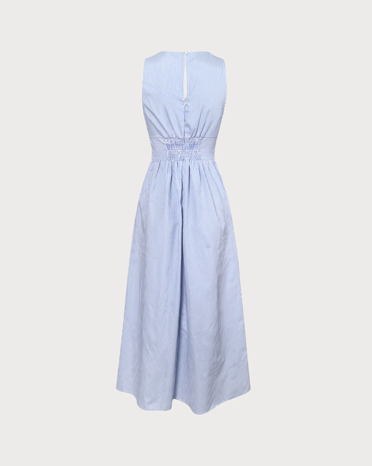 The Blue V Neck Shirred Striped Maxi Dress - Image 8