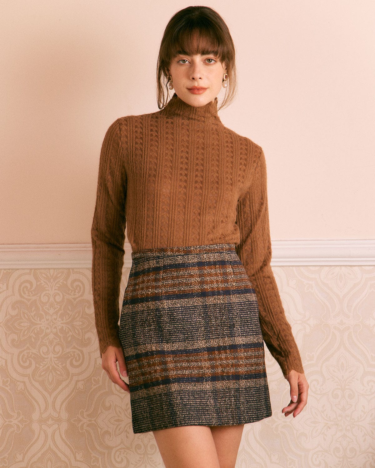 The Brown Natural Waisted Striped Mini Skirt - Image 3