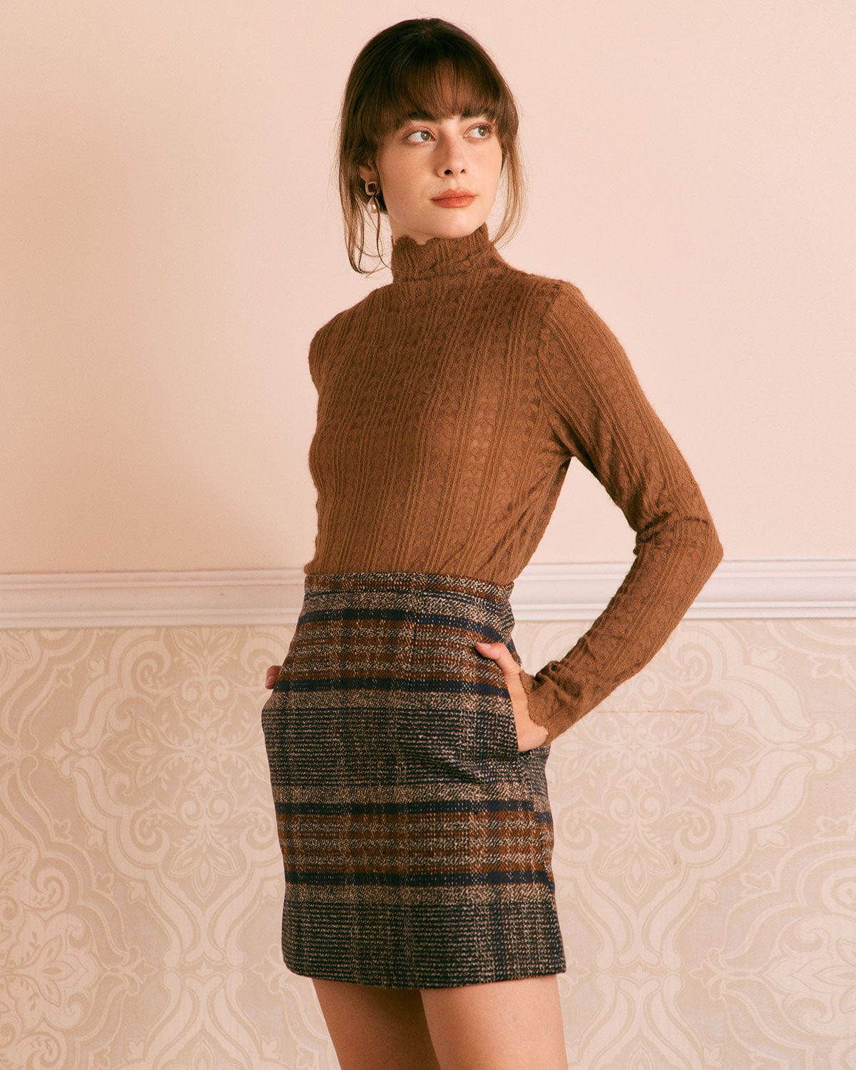 The Brown Natural Waisted Striped Mini Skirt - Image 4