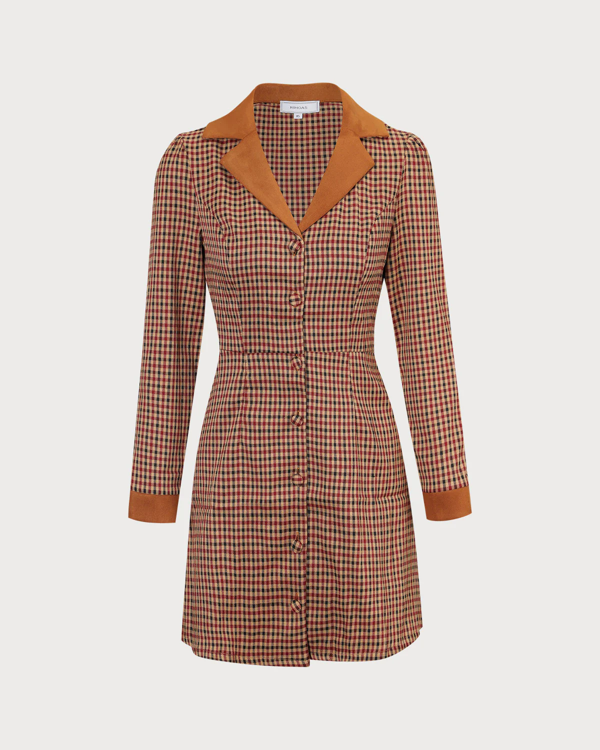 The Brown Plaid Spliced Suede Mini Dress - Image 7