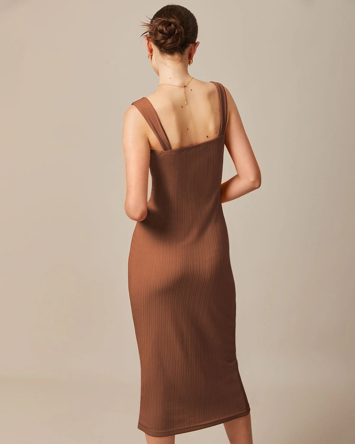 The Caramel Square Neck Ribbed Midi Dress - Image 3