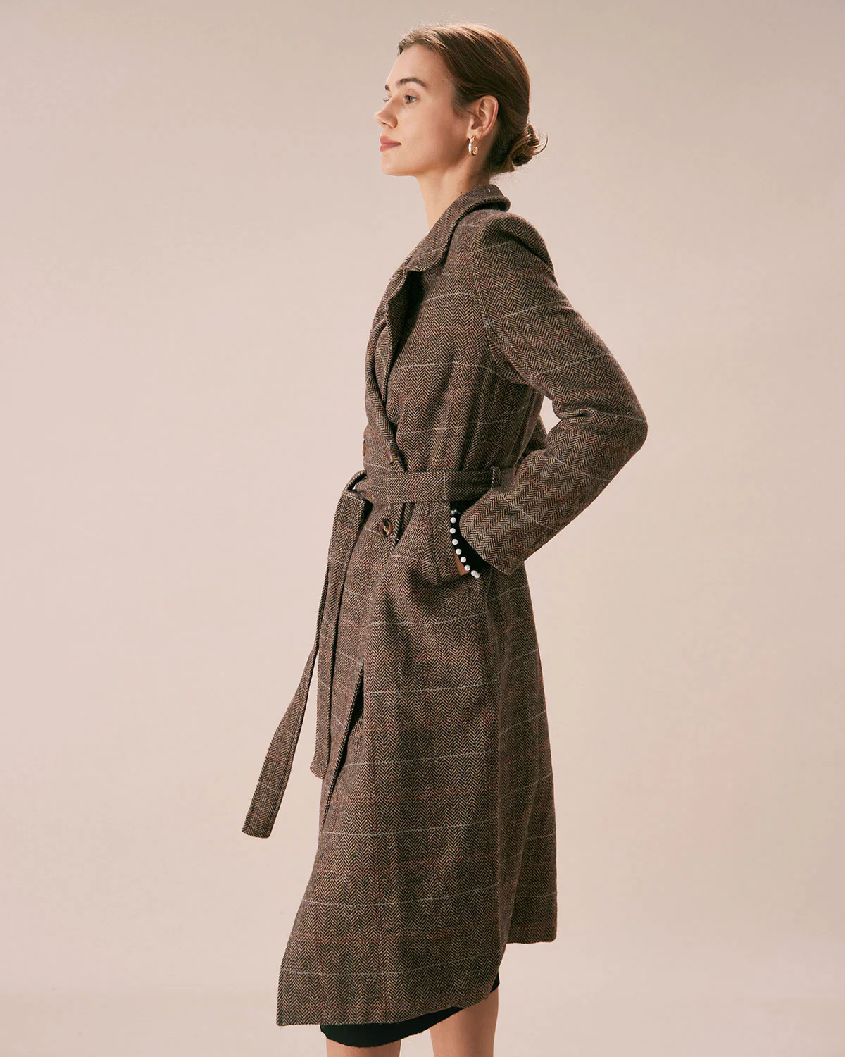 The Coffee Lapel Belted Double Breasted Coat - Image 5