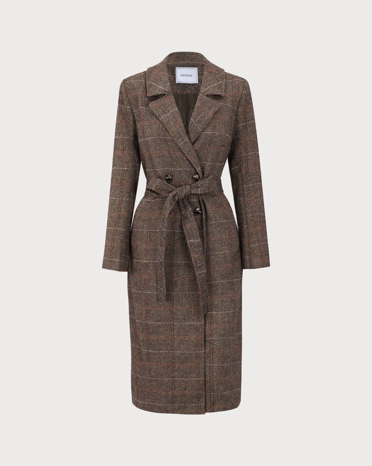 The Coffee Lapel Belted Double Breasted Coat - Image 7
