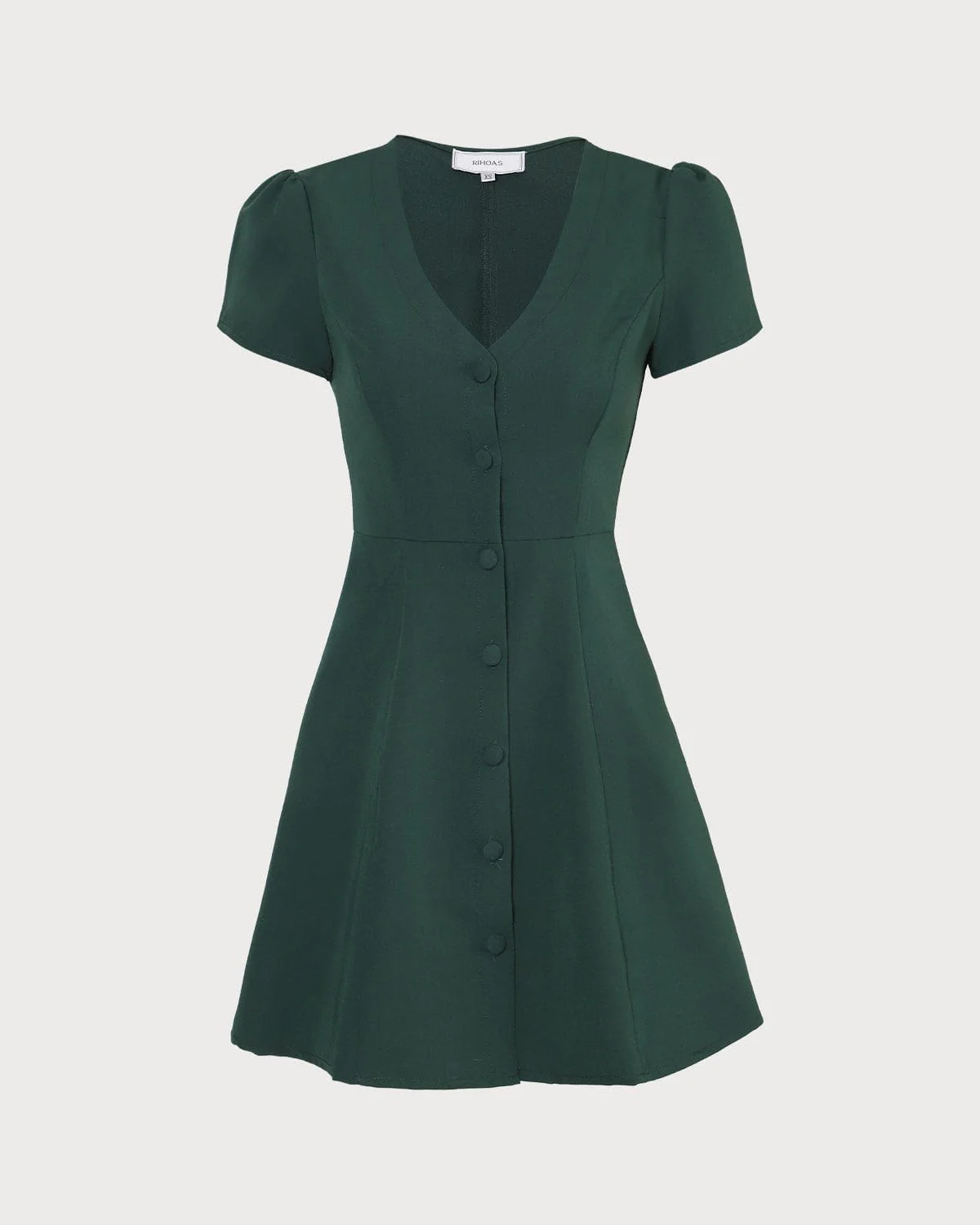 The Dark Green V Neck Button-up Shirt Mini Dress - Image 7