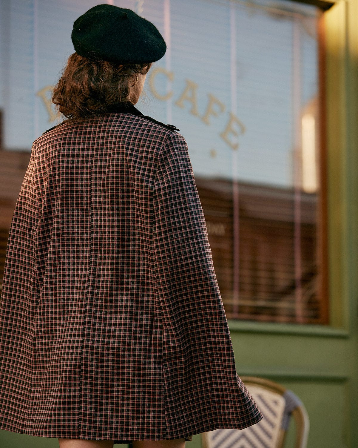 The Double-breasted Plaid Cape Coat - Image 5