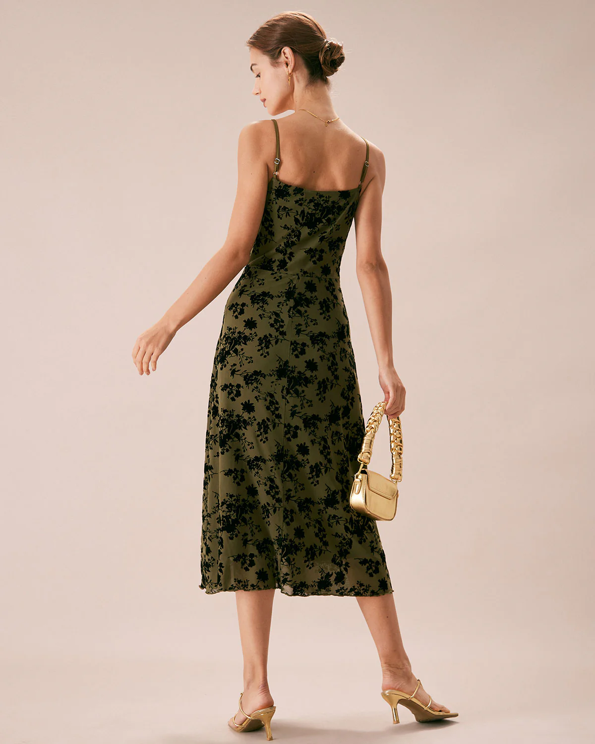 The Green Floral Burnout A-Line Slip Midi Dress - Image 5