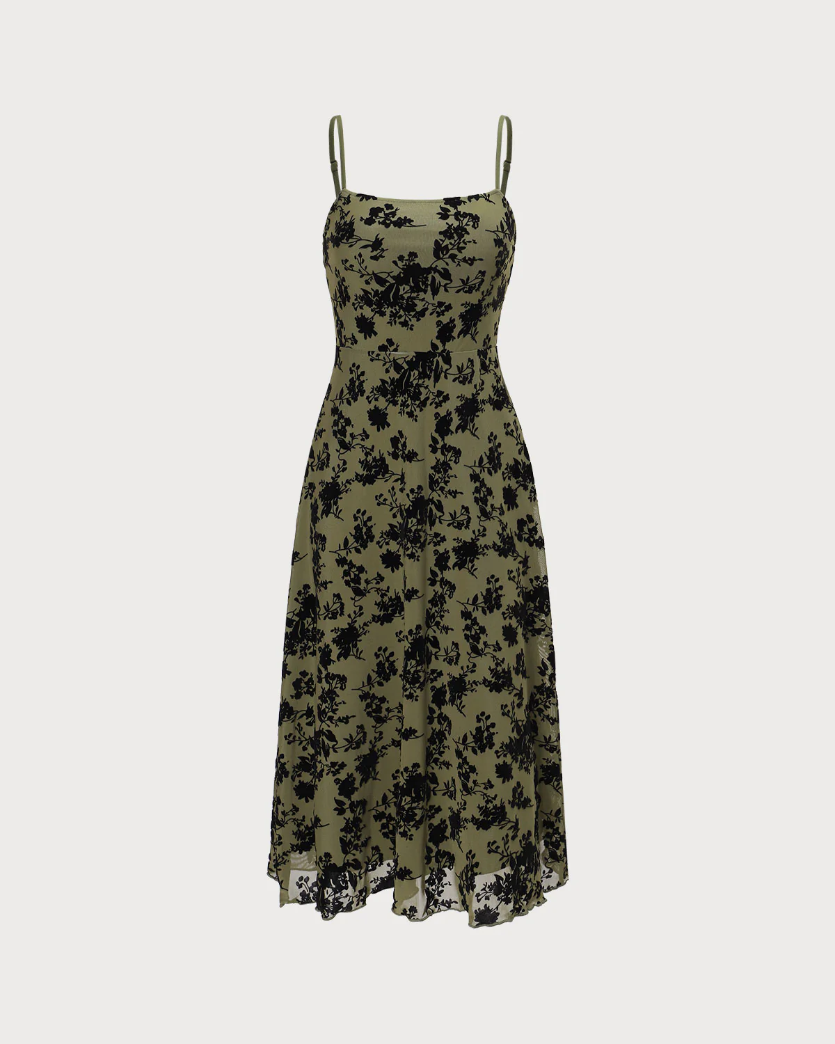 The Green Floral Burnout A-Line Slip Midi Dress - Image 6