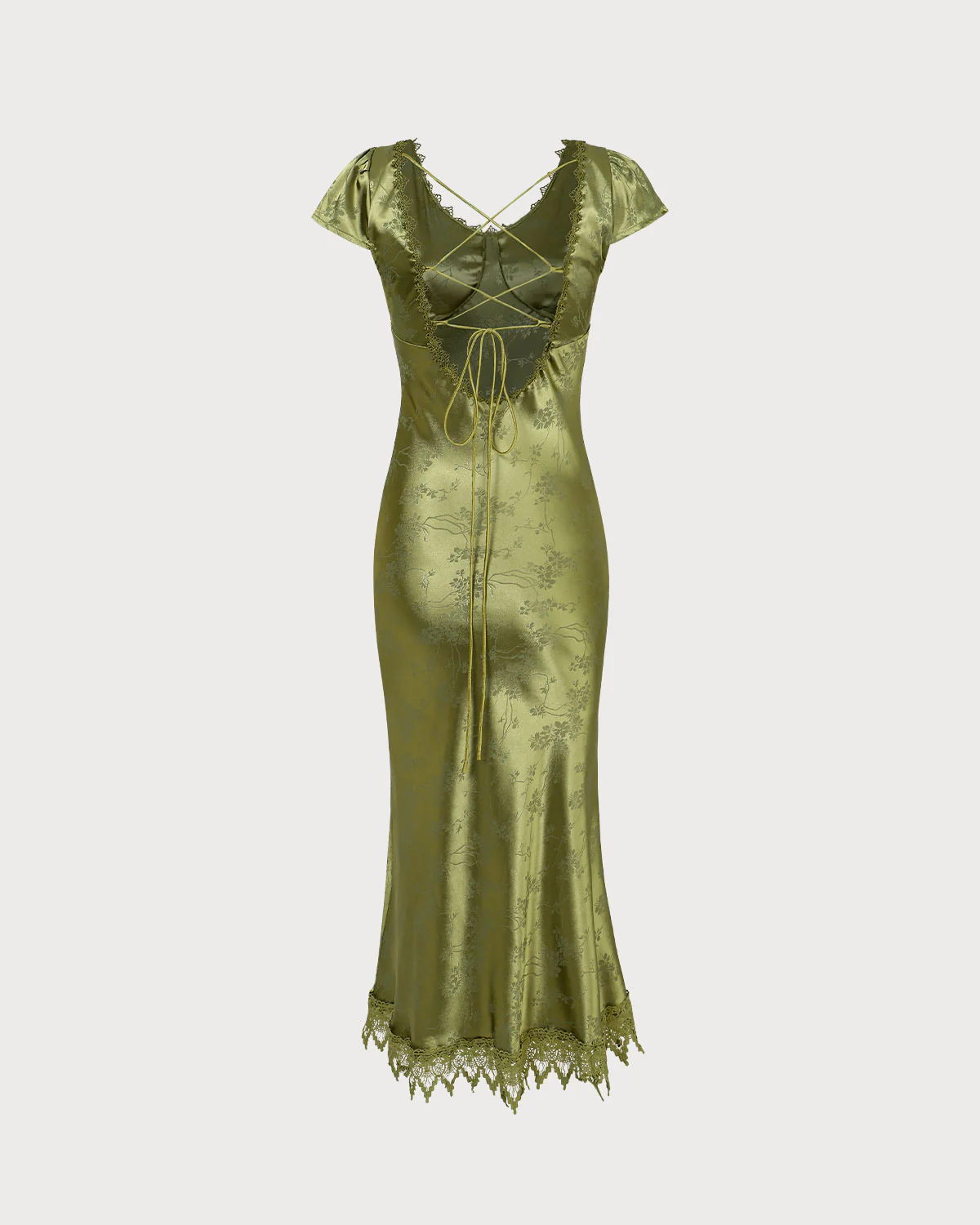 The Green Jacquard Cap Sleeve Satin Midi Dress - Image 8