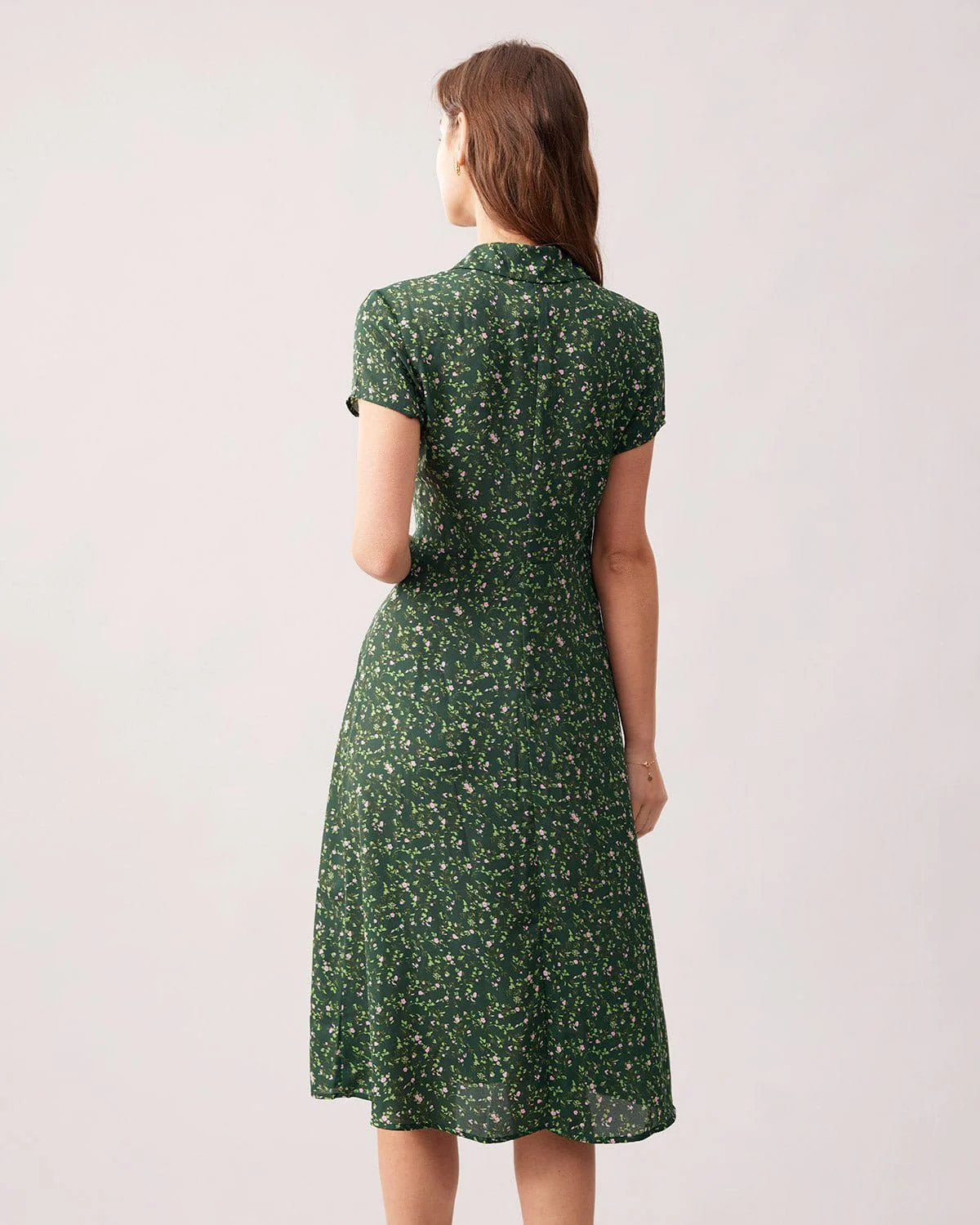 The Green Lapel Button Up Floral Midi Dress - Image 5