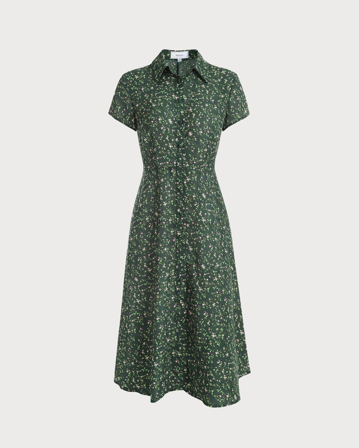 The Green Lapel Button Up Floral Midi Dress - Image 6