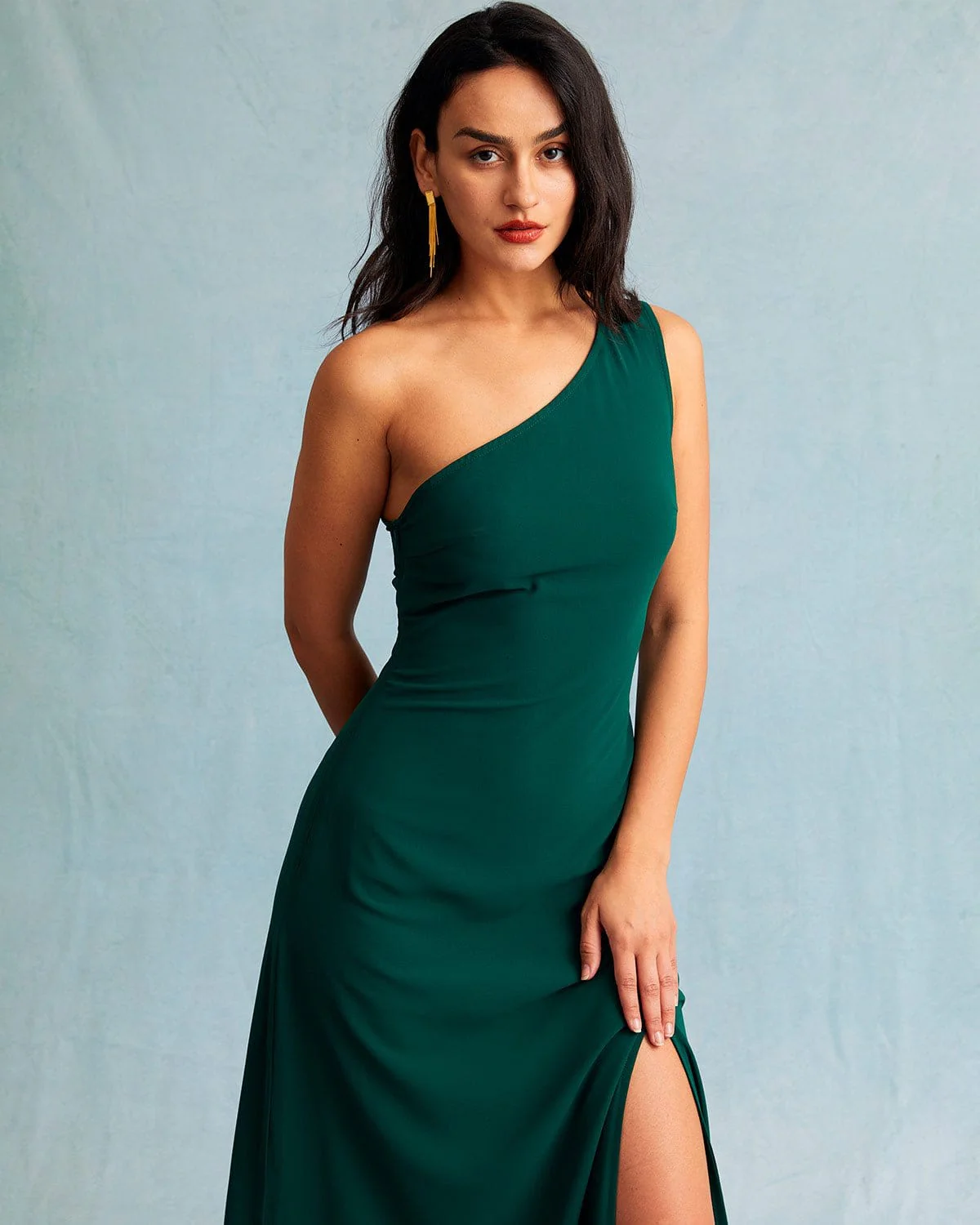 The Green One Shoulder Sleeveless Maxi Dress - Image 3