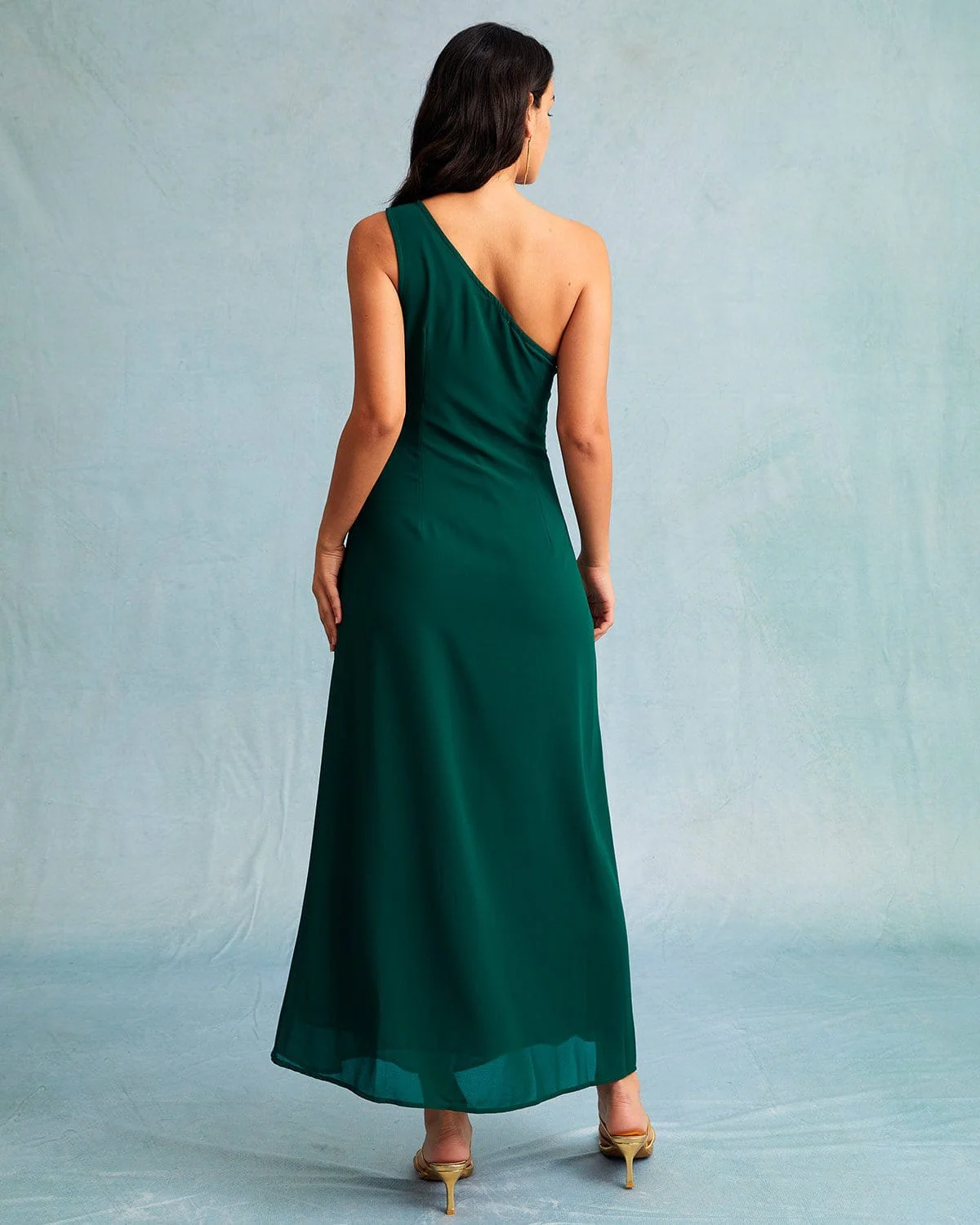 The Green One Shoulder Sleeveless Maxi Dress - Image 5