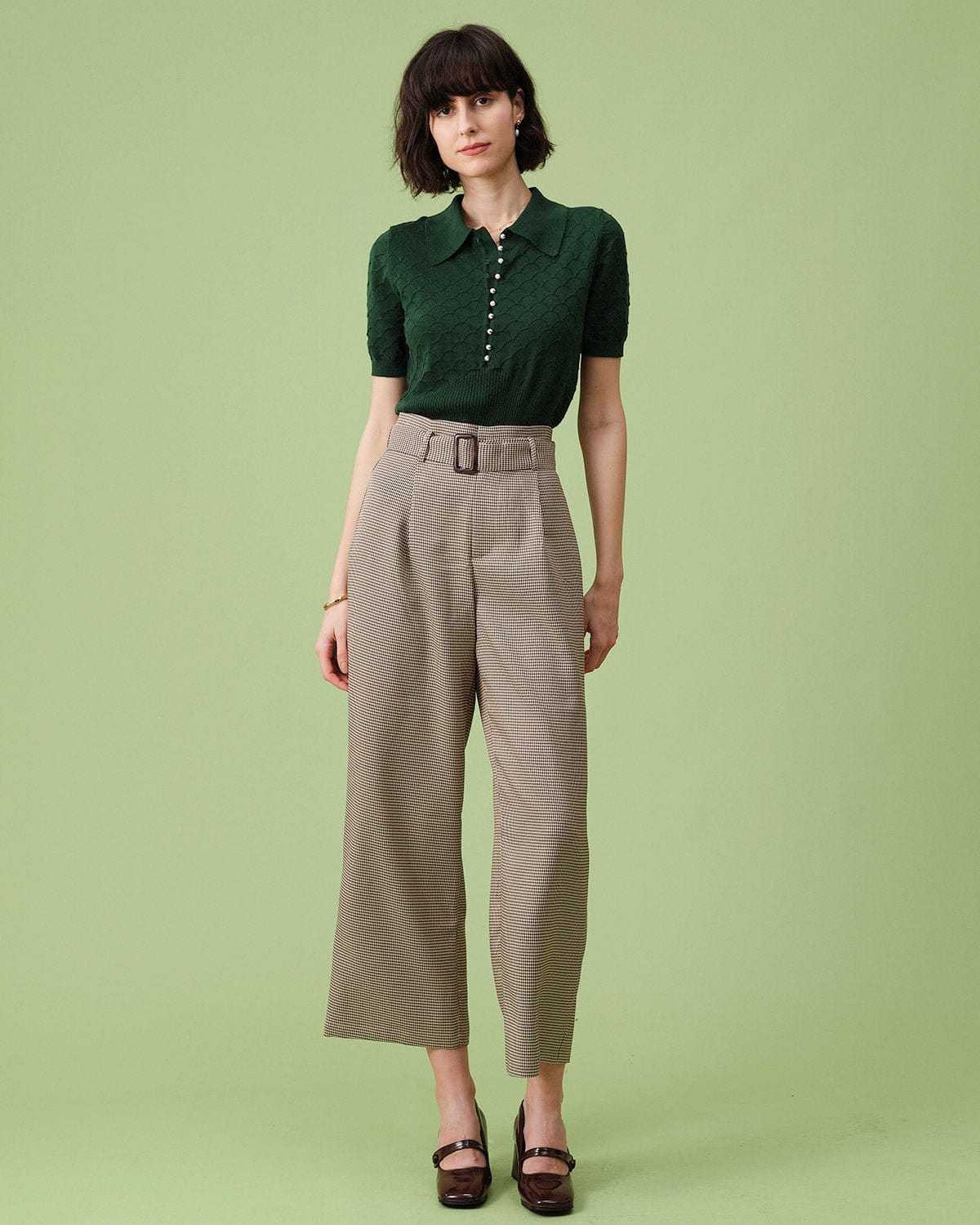 The Green Short Sleeve Textured Lapel Knit Tee - Image 4