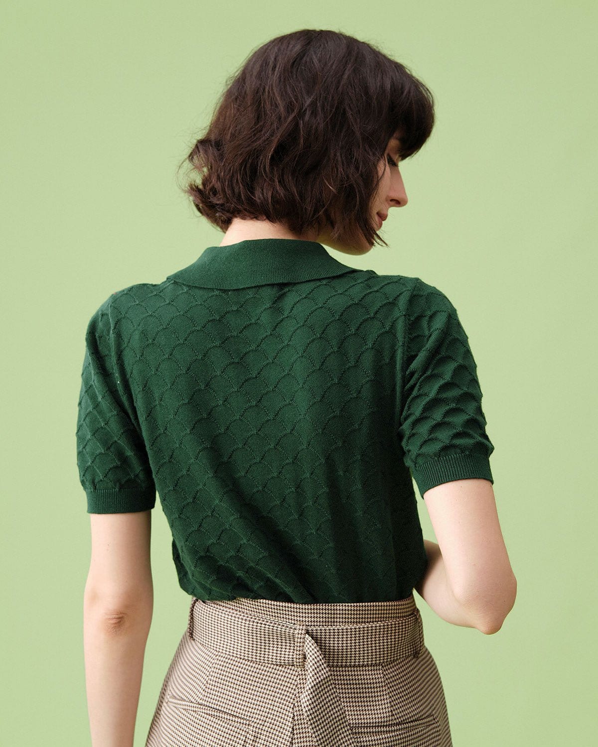 The Green Short Sleeve Textured Lapel Knit Tee - Image 5