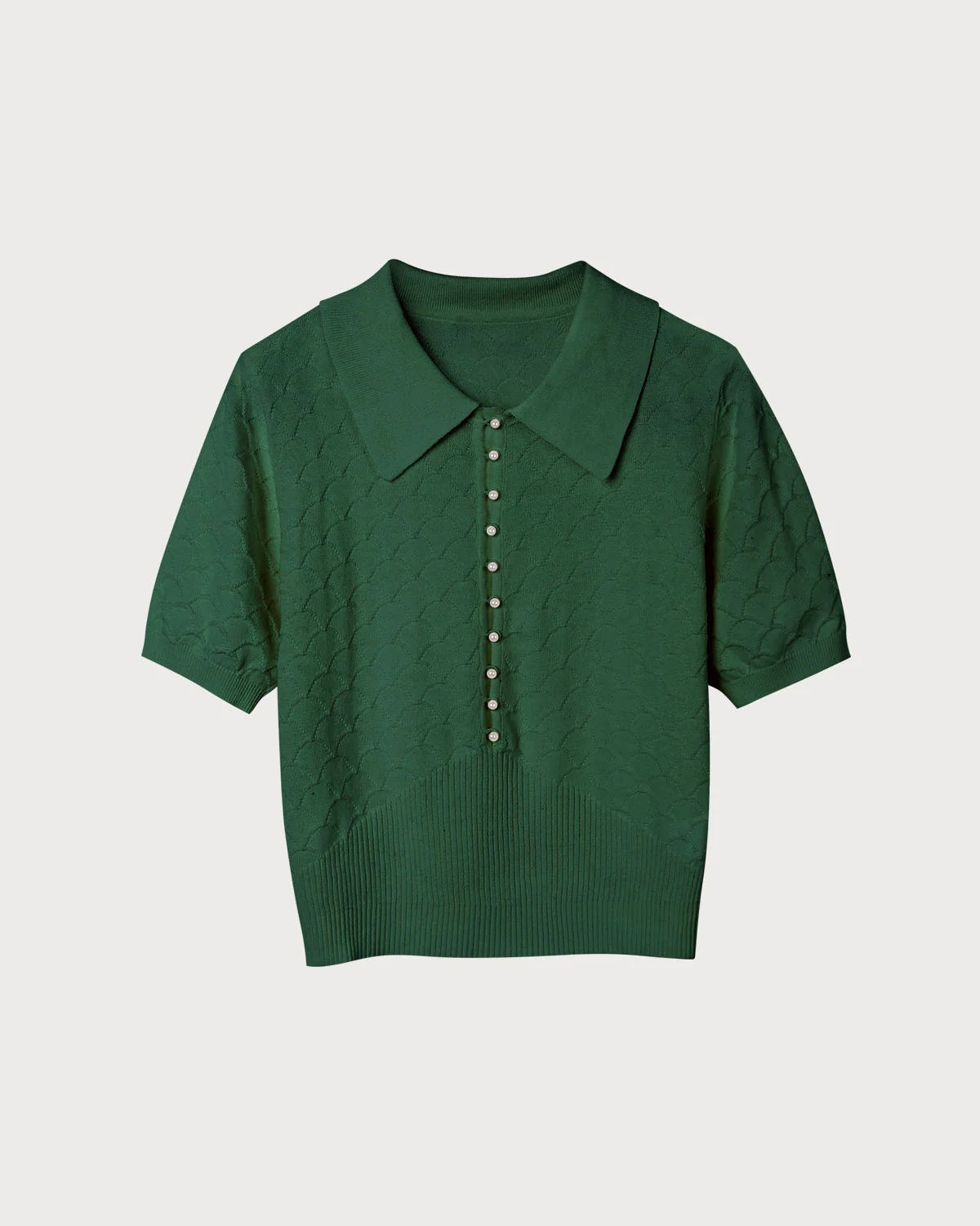 The Green Short Sleeve Textured Lapel Knit Tee - Image 6