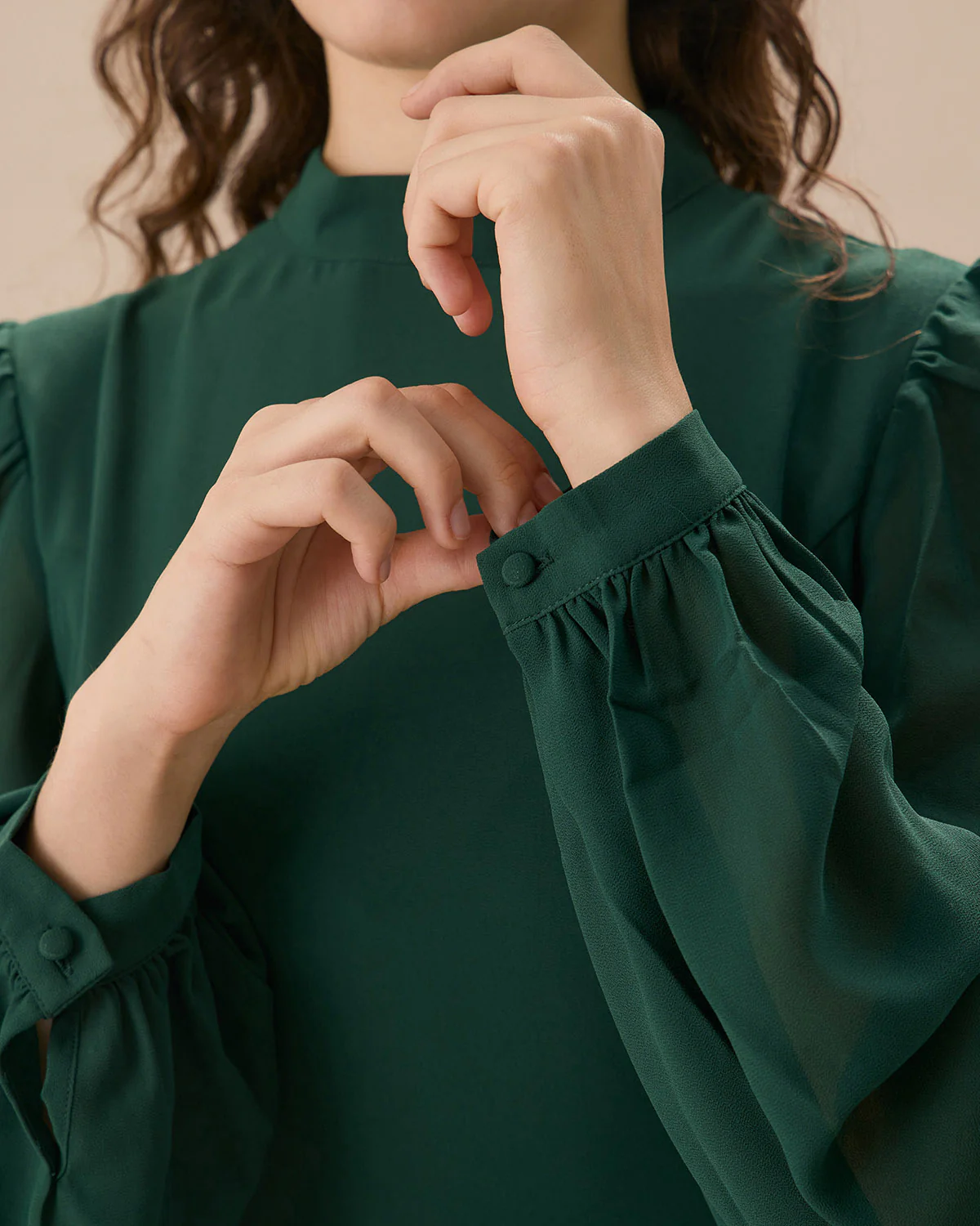 The Green Stand Collar Sheer Slit Mini Dress - Image 7
