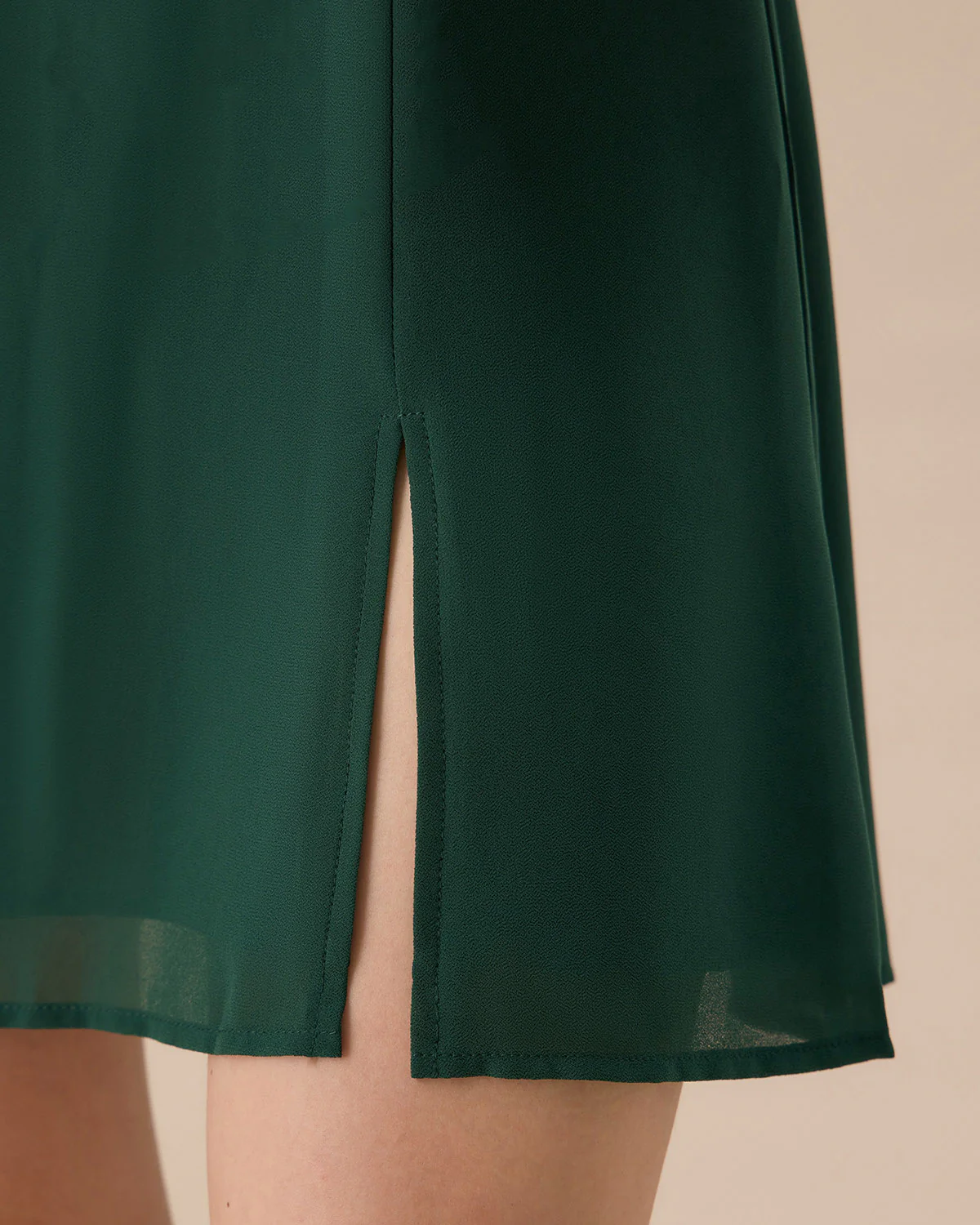 The Green Stand Collar Sheer Slit Mini Dress - Image 8