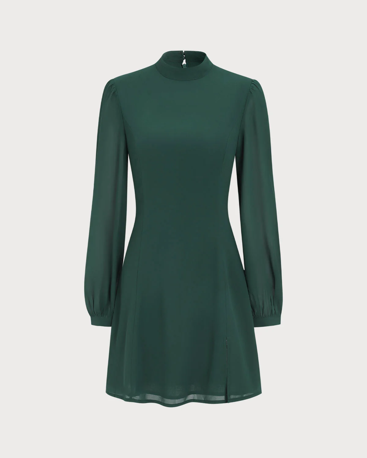 The Green Stand Collar Sheer Slit Mini Dress - Image 9