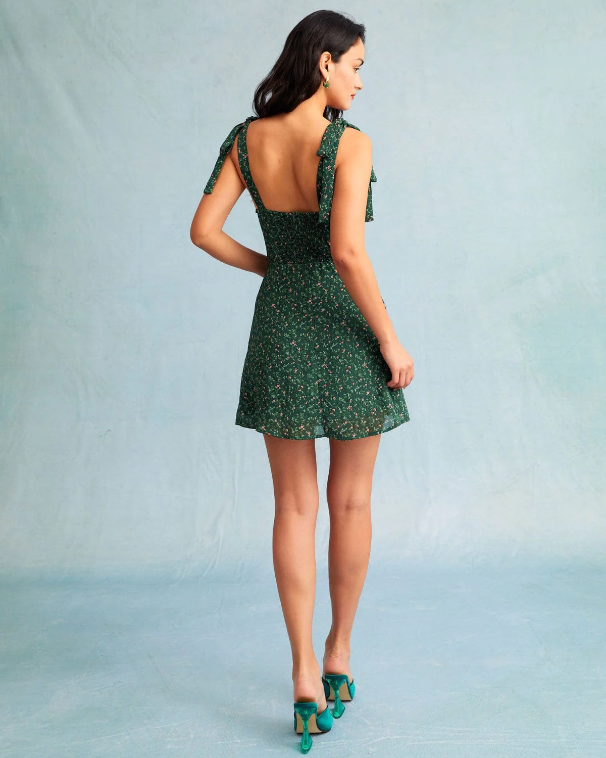 The Green Sweetheart Neck Floral Slip Mini Dress - Image 4