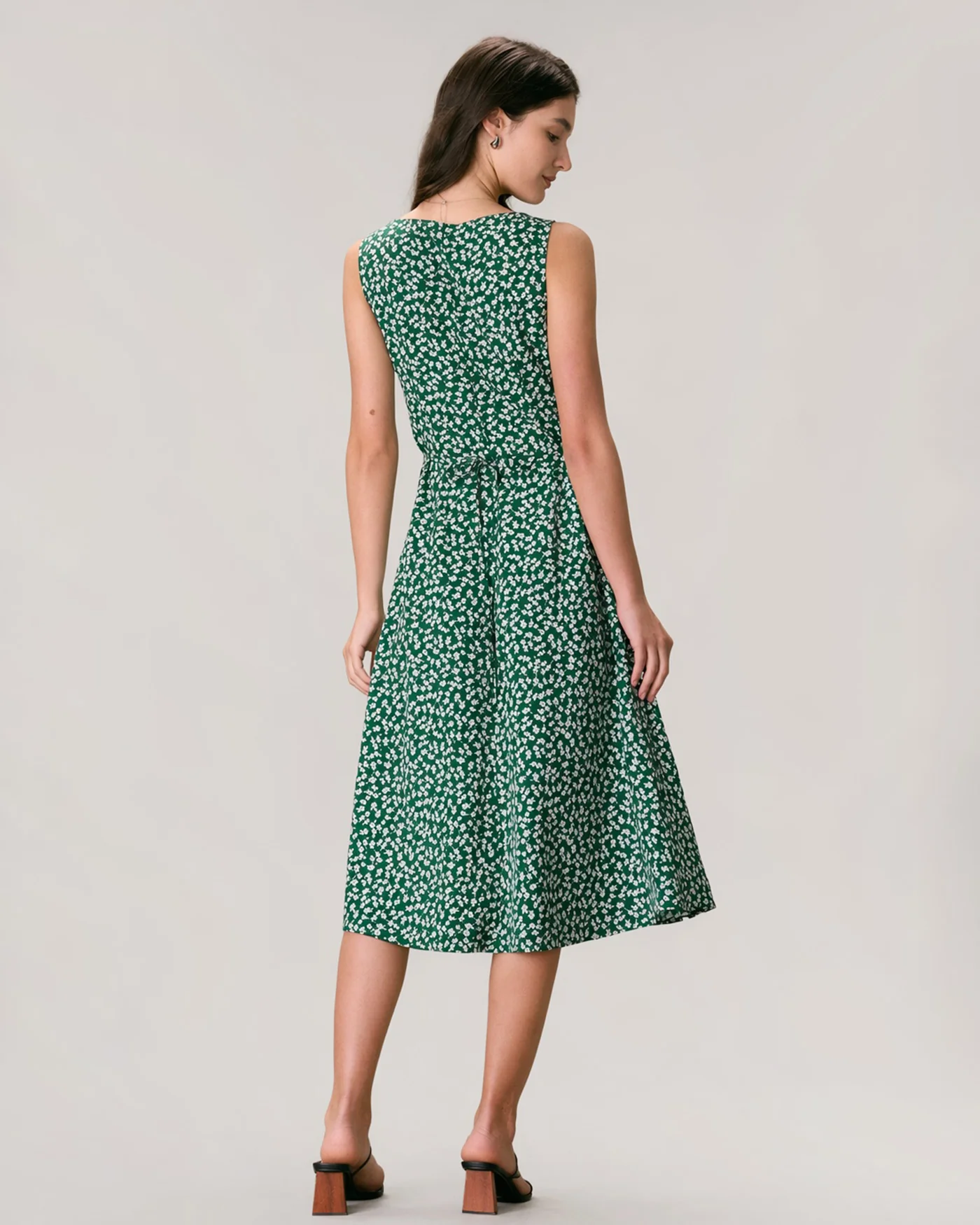 The Green V Neck Floral Button Midi Dress - Image 5