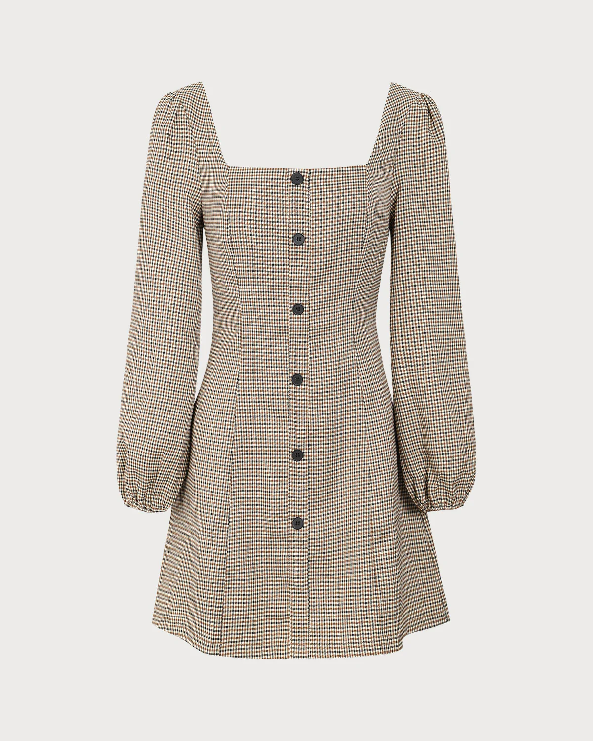 The Khaki Square Neck Plaid Button Mini Dress - Image 7