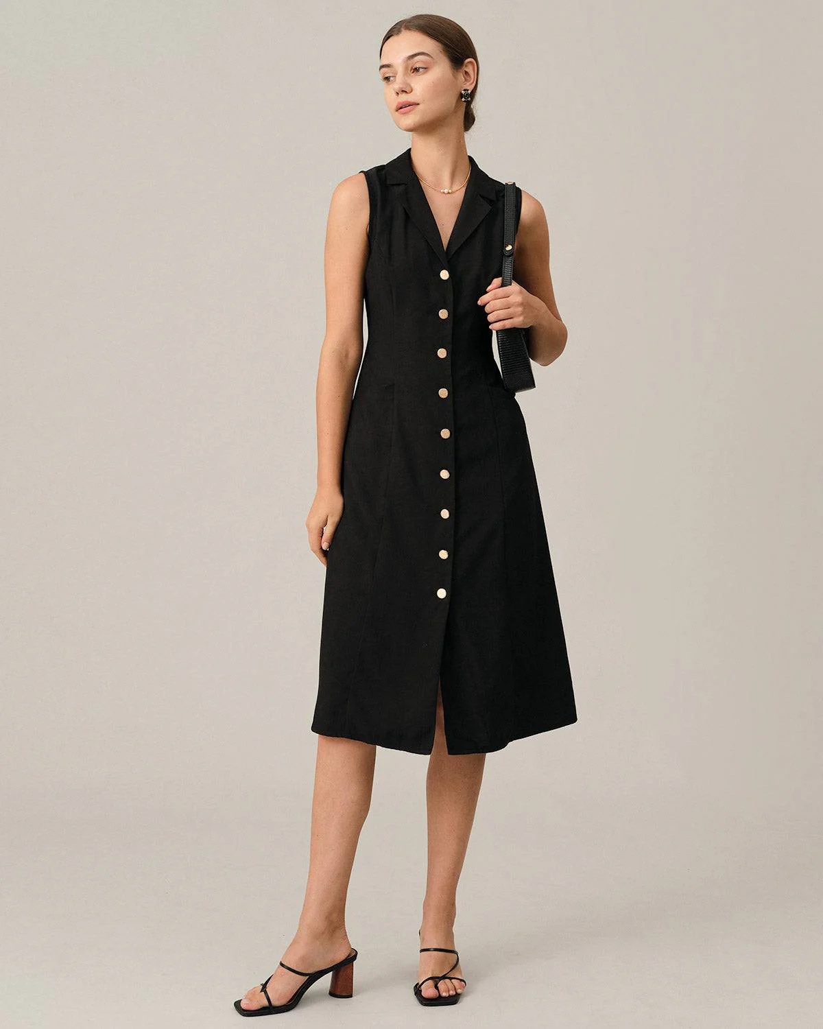 The Black V-Neck Tunic Midi Dress - Image 3