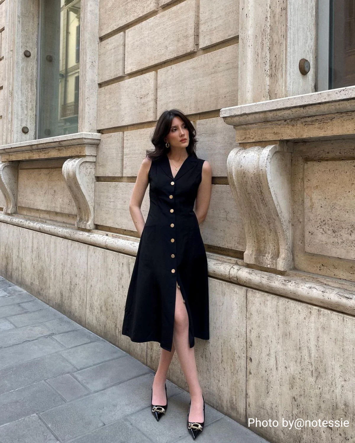 The Black V-Neck Tunic Midi Dress - Image 8