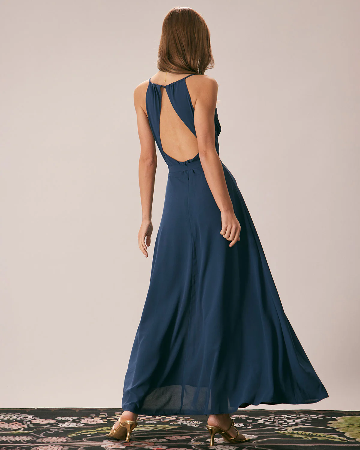 The Navy Cowl Neck Cutout Back Maxi Dress - Image 6