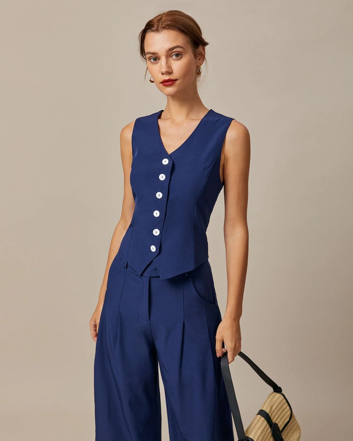 The Navy High Waisted Pockets Straight Pants - Image 3