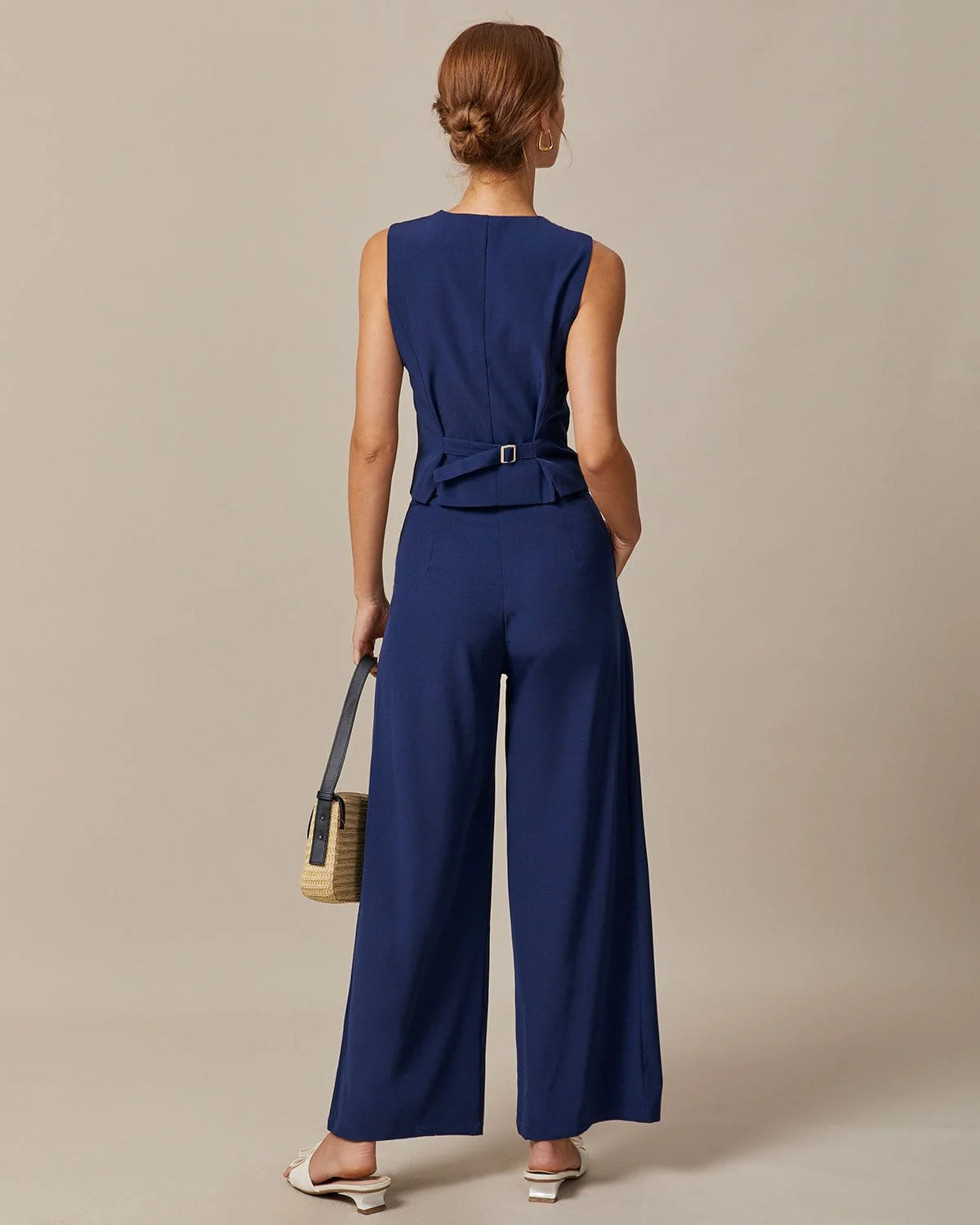 The Navy High Waisted Pockets Straight Pants - Image 5