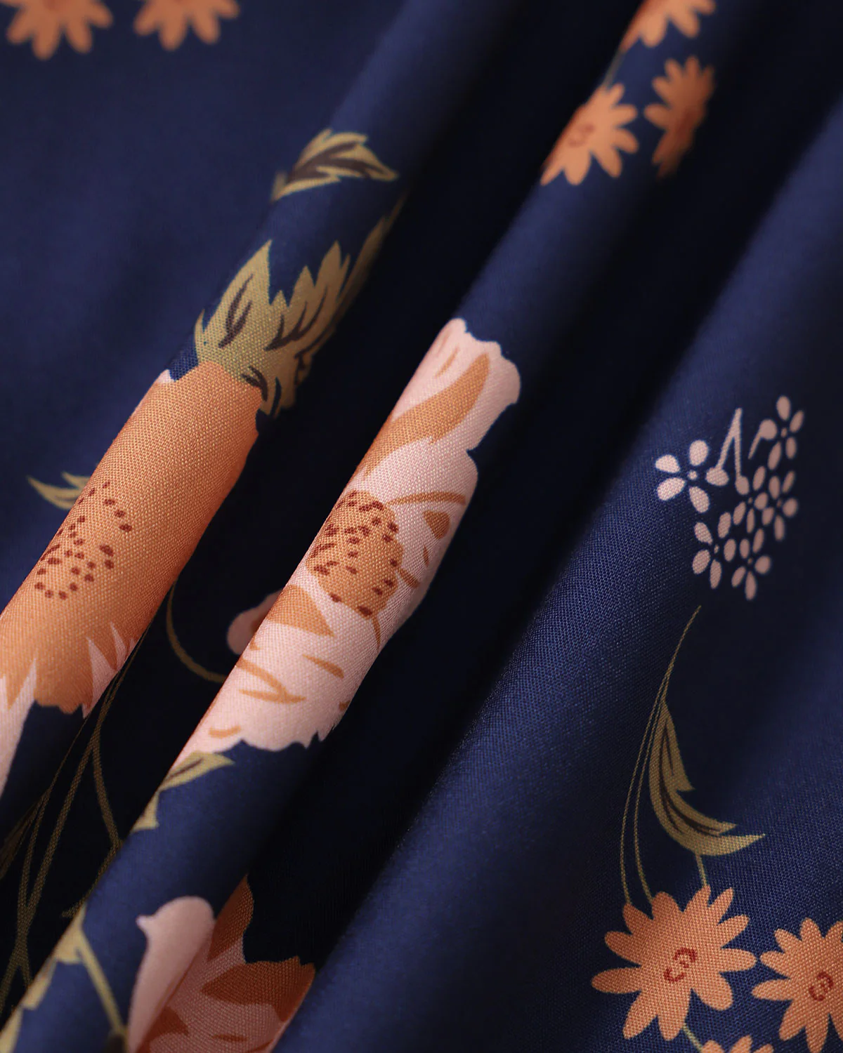 The Navy Lace Up Floral Ruched Midi Dress - Image 7
