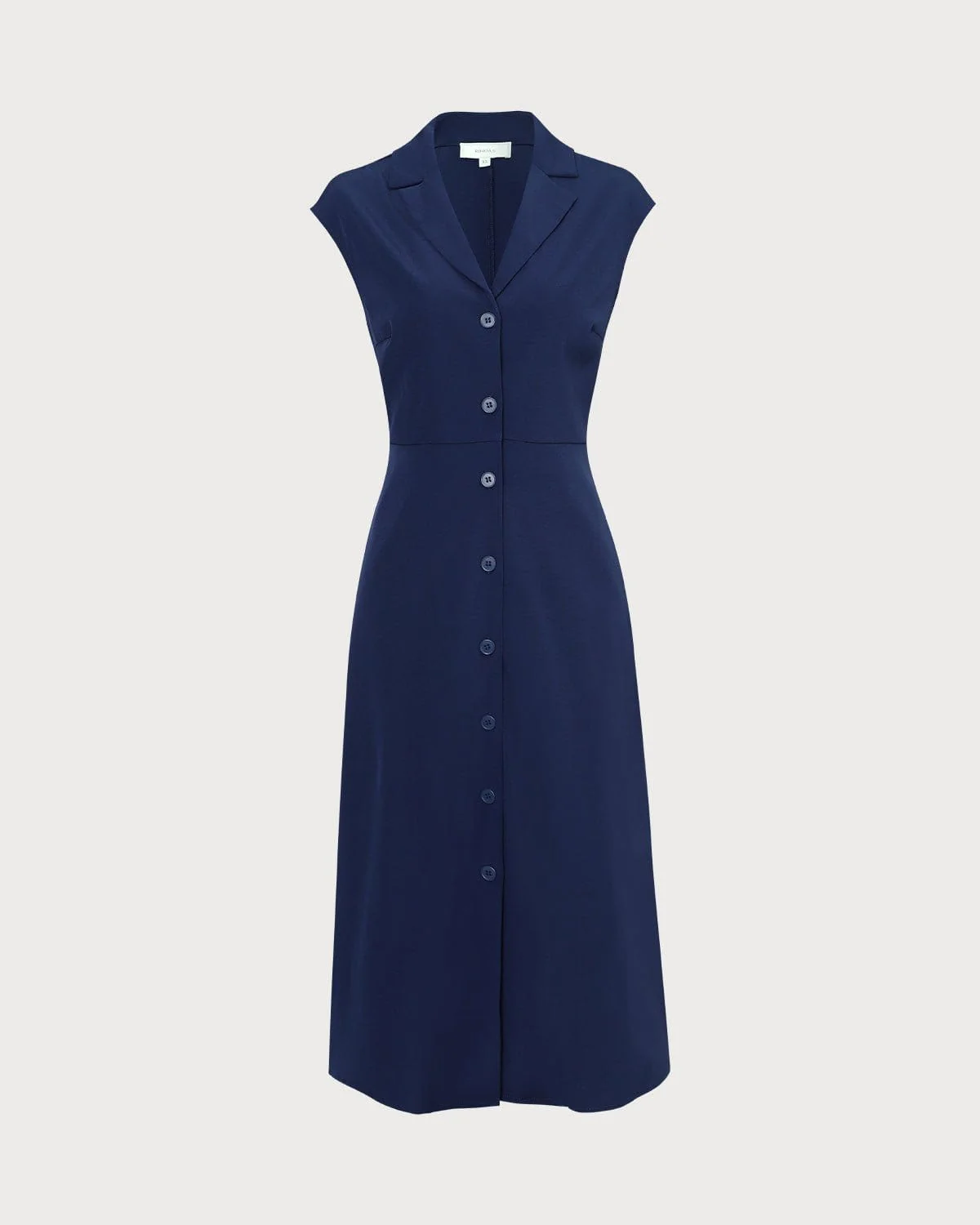 The Navy V Neck Button Cap Sleeve Midi Dress - Image 5